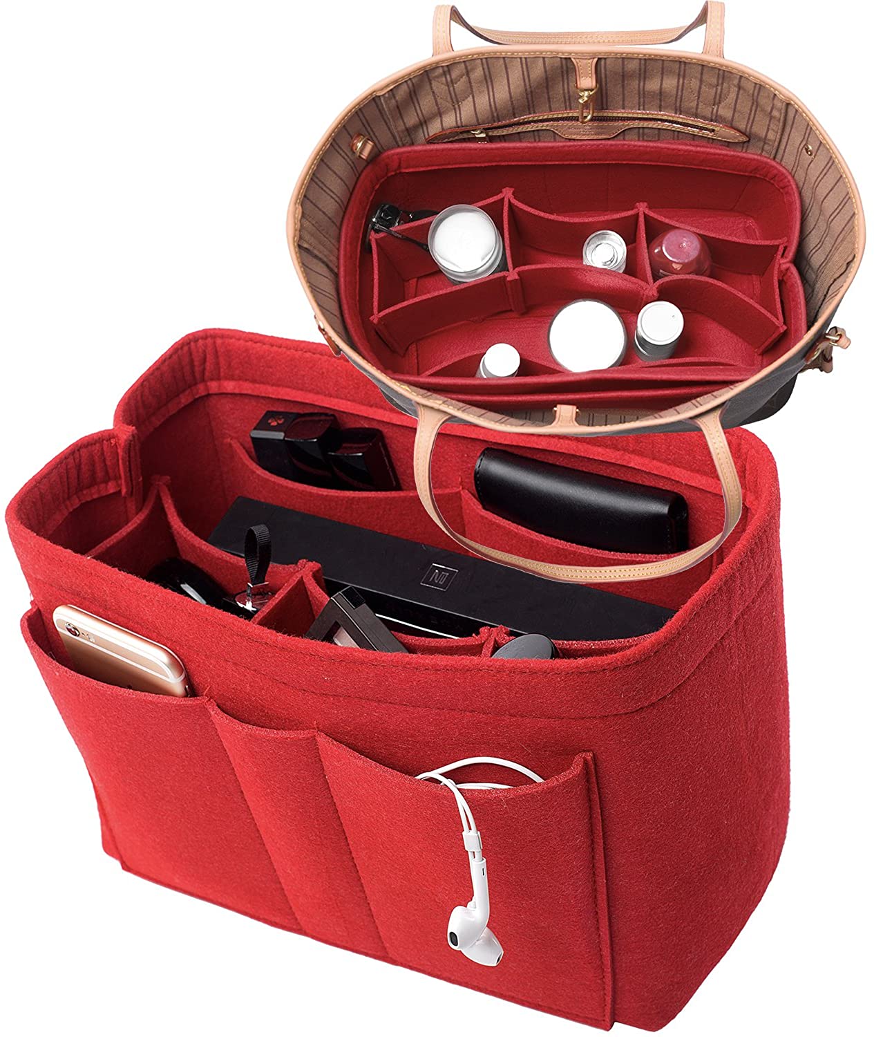 Purse Bag Organizer Insert with Lots of Different Size Spaces Divider Shaper for Speedy Shoulder Hobo Bag Keep Stuff Organized