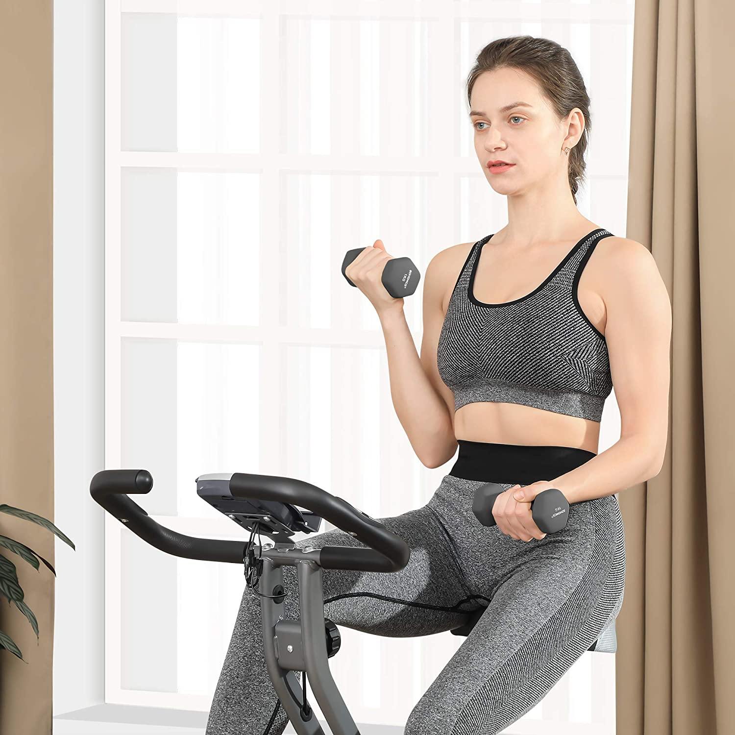 SONGMICS Exercise Bike, Foldable Indoor Cycling Bike for Fitness Workout, Phone Holder, 220 lb Max. Weight - JOY2ESpree