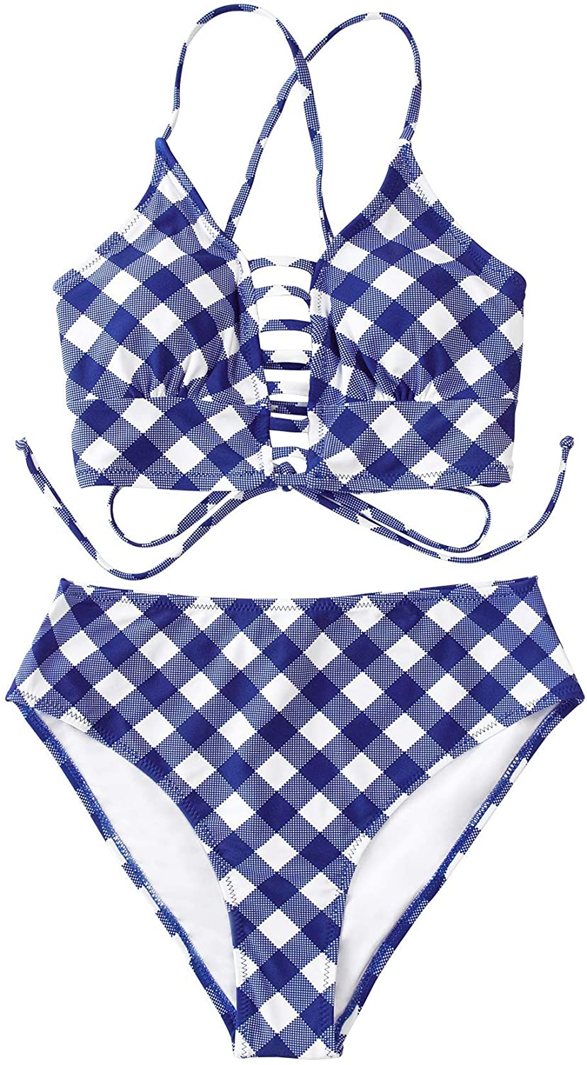 CUPSHE Women’s Bikini Swimsuit Floral Print Lace Up Strappy Two Piece Bathing Suit