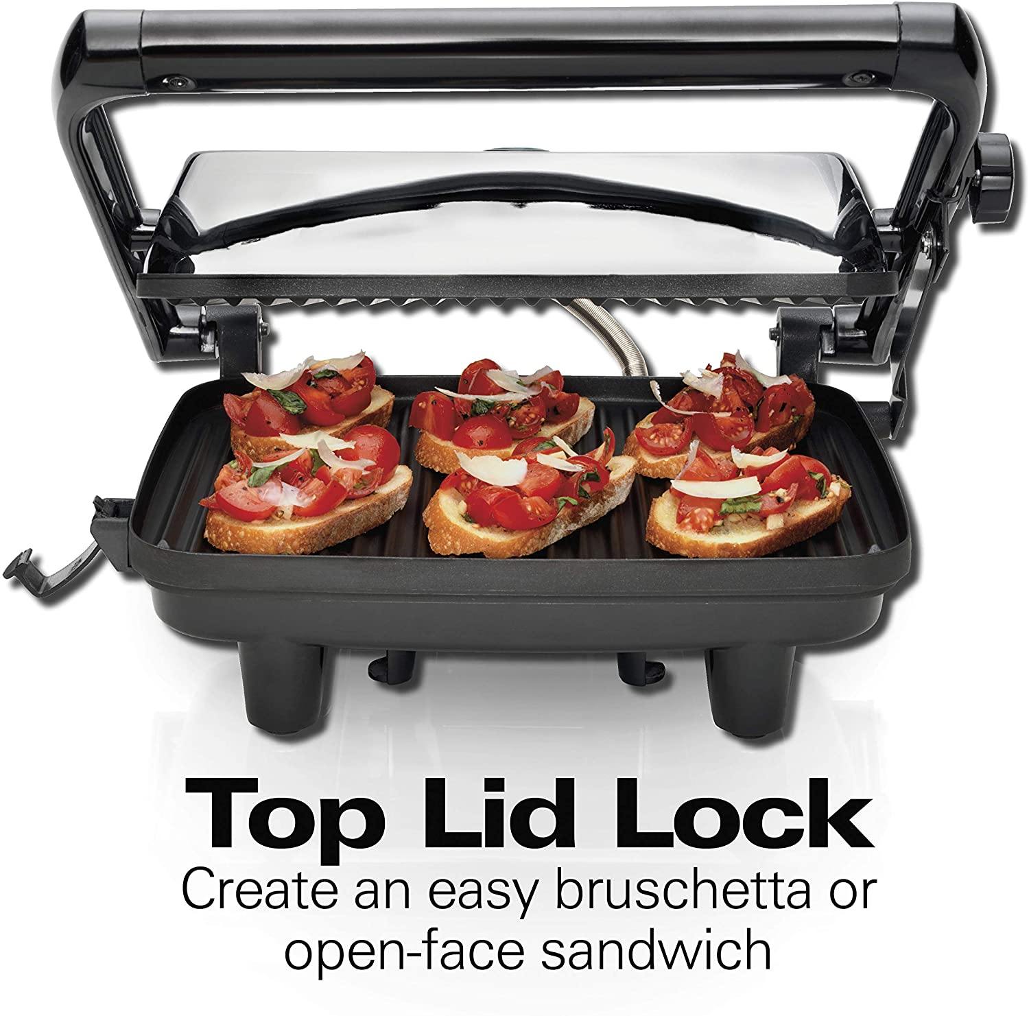 Hamilton Beach Panini Press, Sandwich Maker & Electric Indoor Grill, Upright Storage, Nonstick Easy Clean Grids, Stainless Steel (25410) - JOY2ESpree
