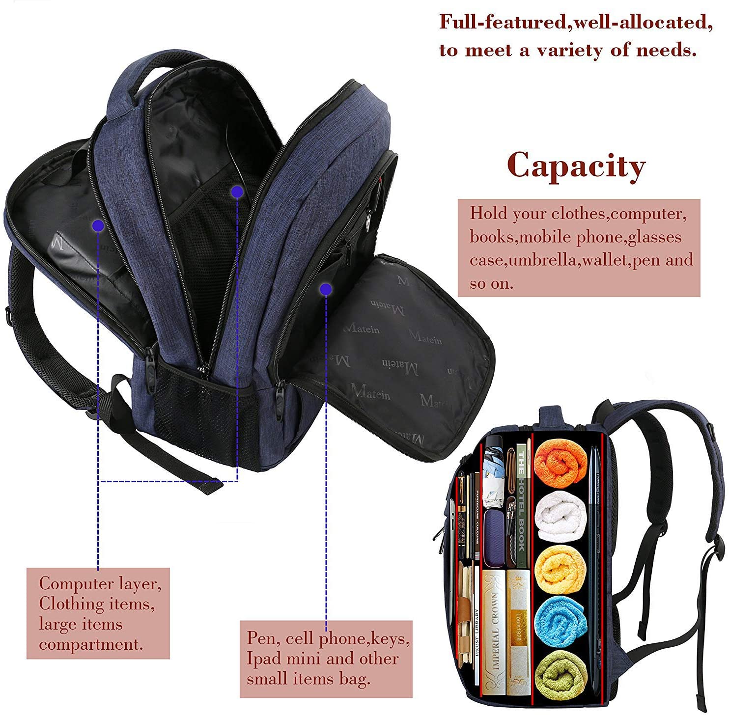 Matein Travel Laptop Backpack, Business Anti Theft Slim Durable Laptops Backpack