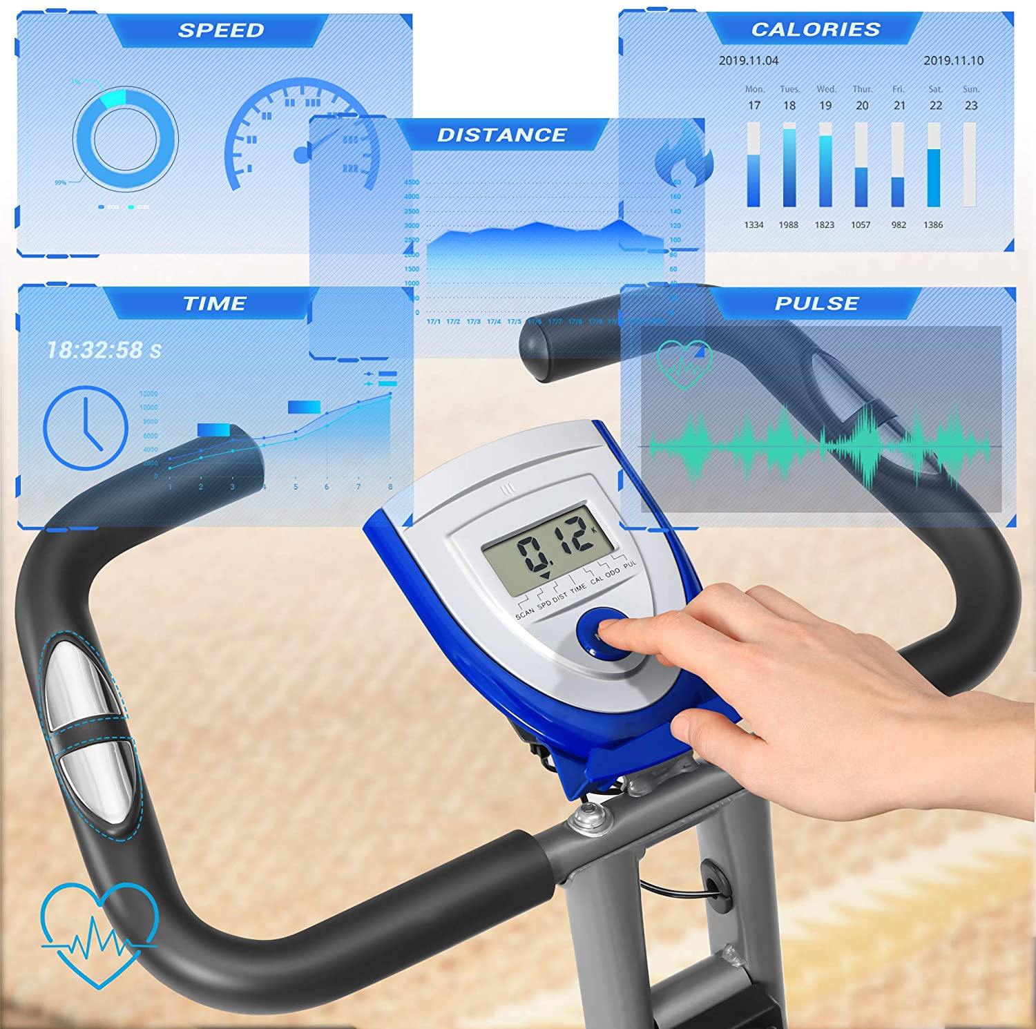 SONGMICS Exercise Bike, Foldable Indoor Cycling Bike for Fitness Workout, Phone Holder, 220 lb Max. Weight - JOY2ESpree