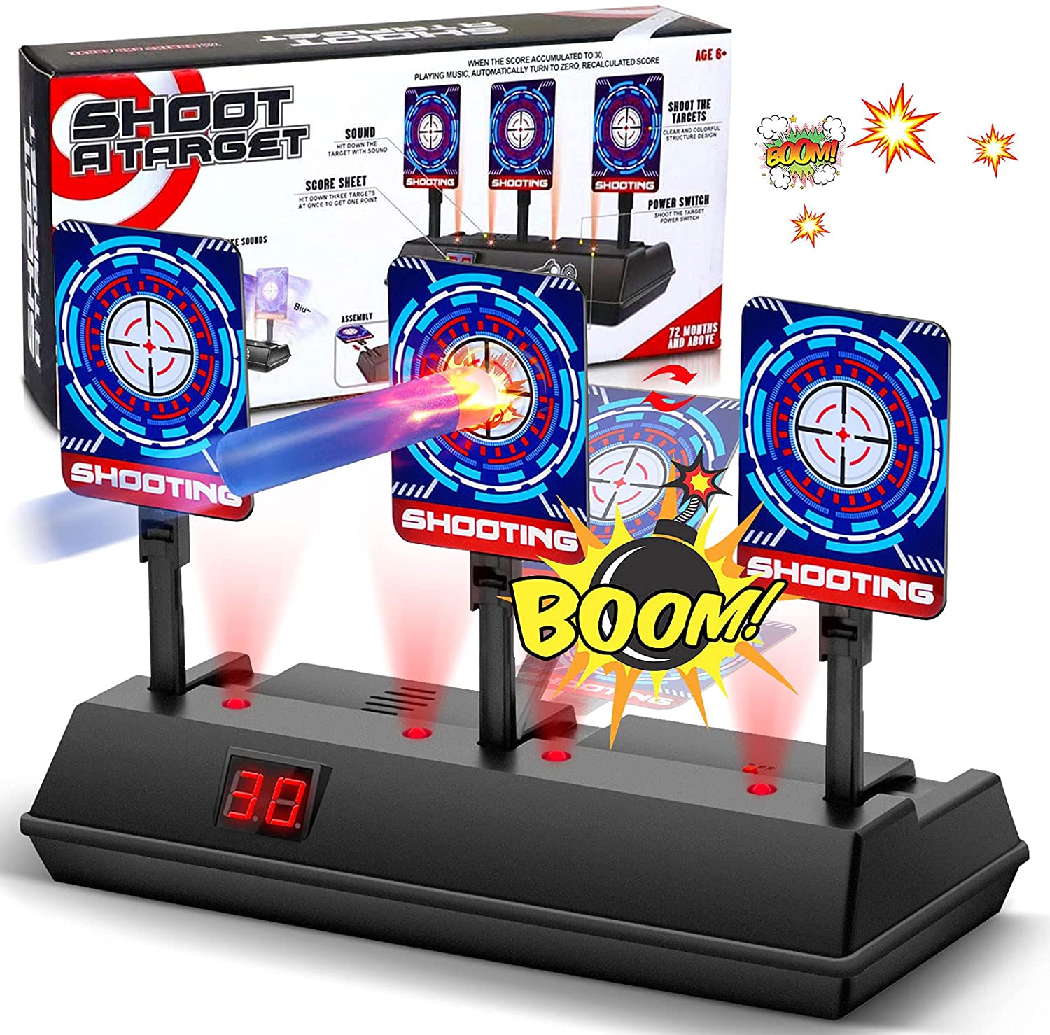 STOTOY Electronic Targets for Nerf Guns, Running Shooting Target Scoring Auto Reset Digital Targets with Track, Practice Toys with Moving and Static Modes,Toy for Kids-Boys & Girls