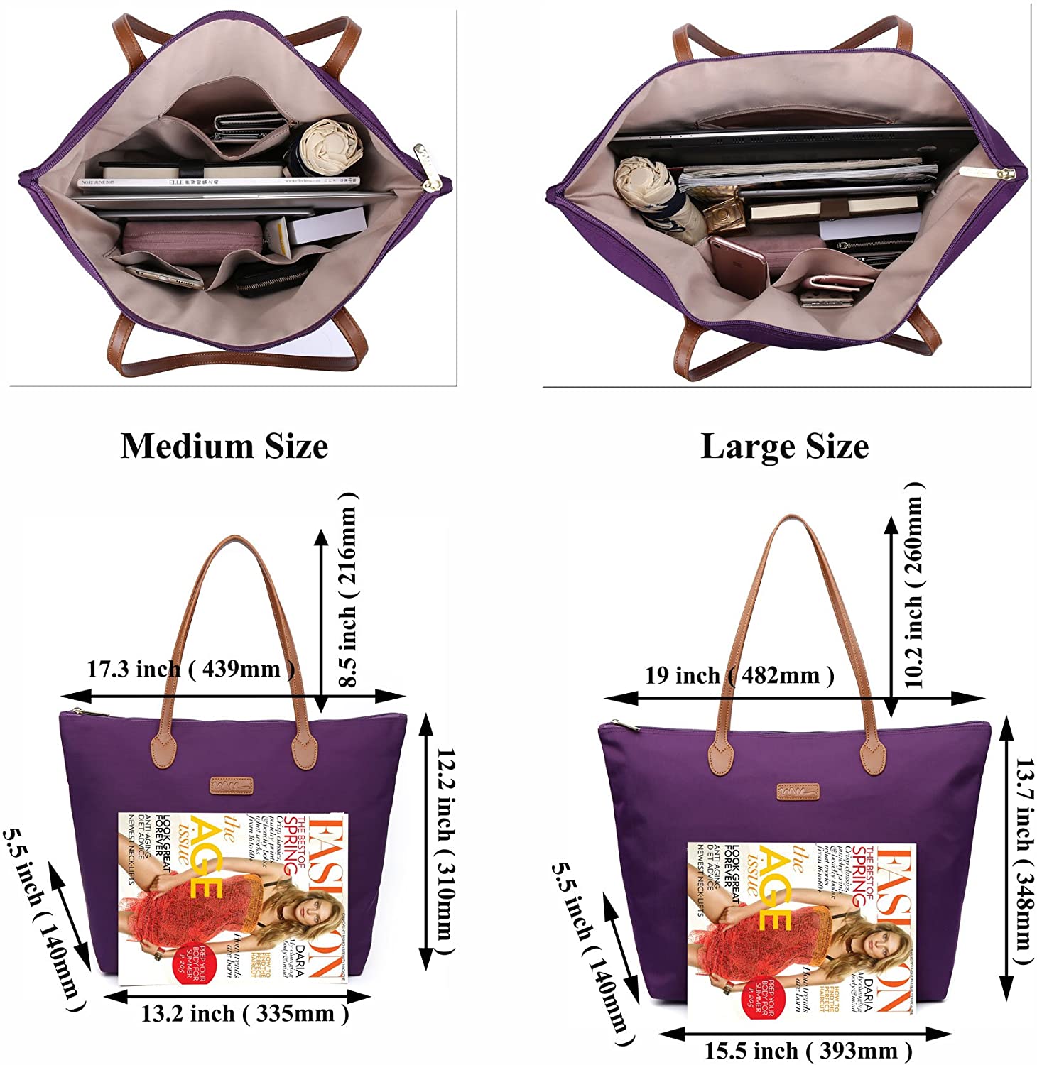 NNEE Water Resistant Light Weight Nylon Tote Bag Handbag