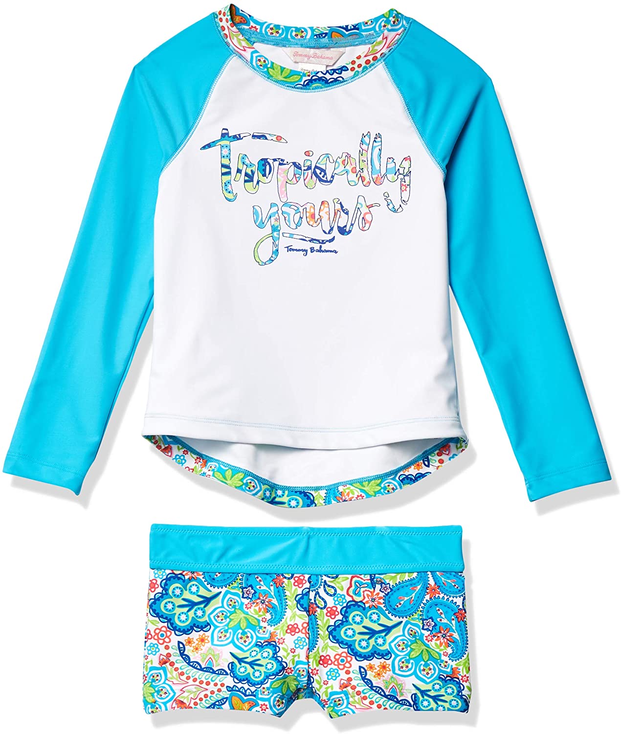 Tommy Bahama Girls' Long Sleeve 2-Piece Rashguard Swimsuit Bathing Suit