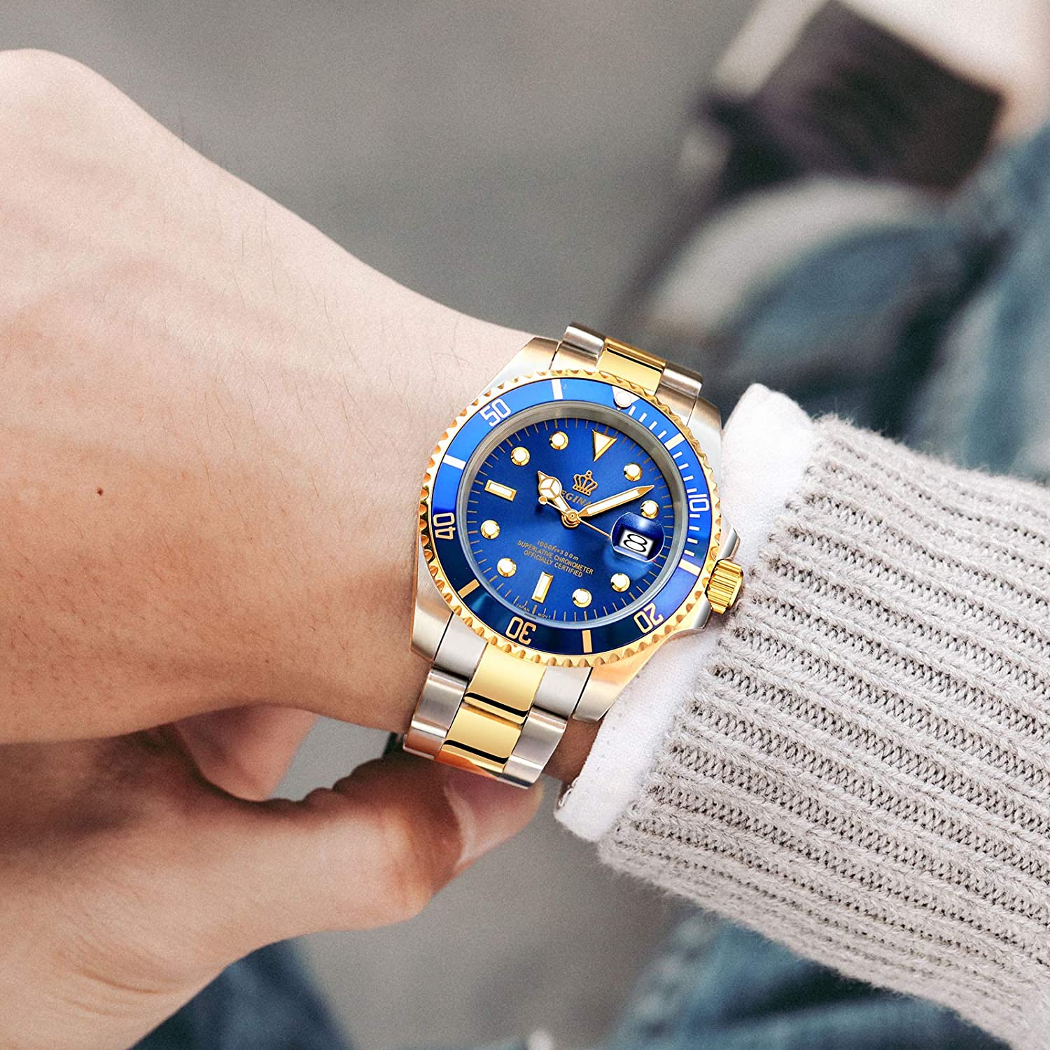 Mens Luxury Watches Ceramic Bezel Sapphire Glass Luminous Quartz Silver Gold Two Tone Stainless Steel Watch