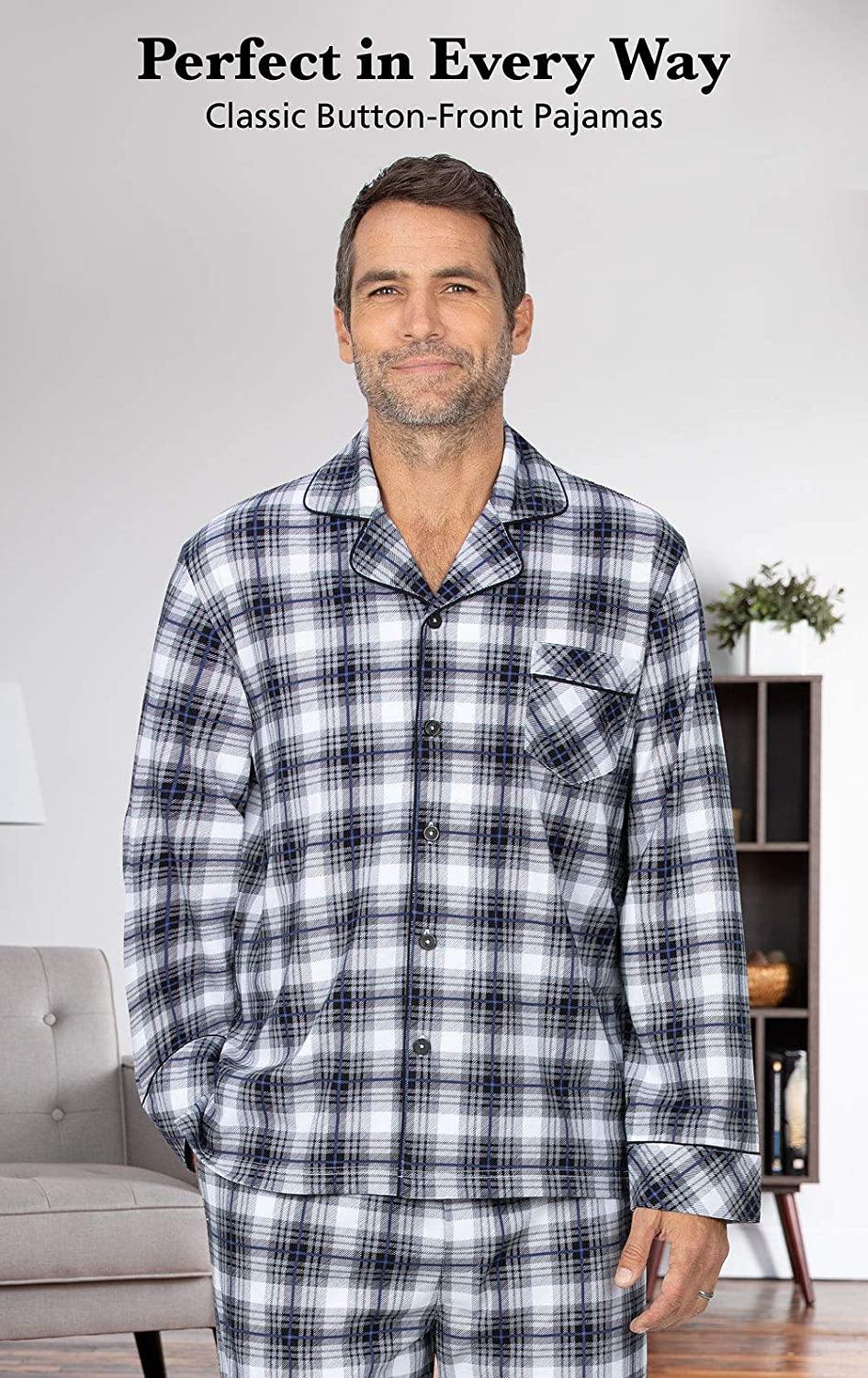 PajamaGram Classic Mens Pajamas Cotton - Men Pajamas Set