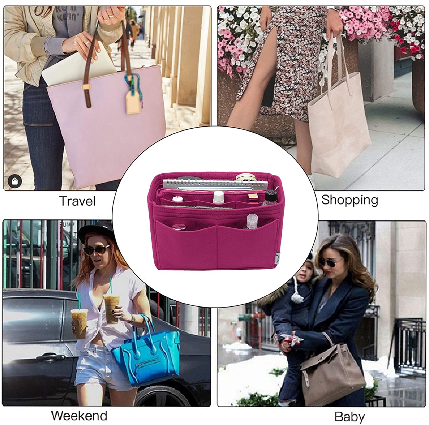 Purse Organizer Insert, Bag Organizer, Bag in Bag, Perfect for Speedy Neverfull and More, 5 Size (X-Large, Black)