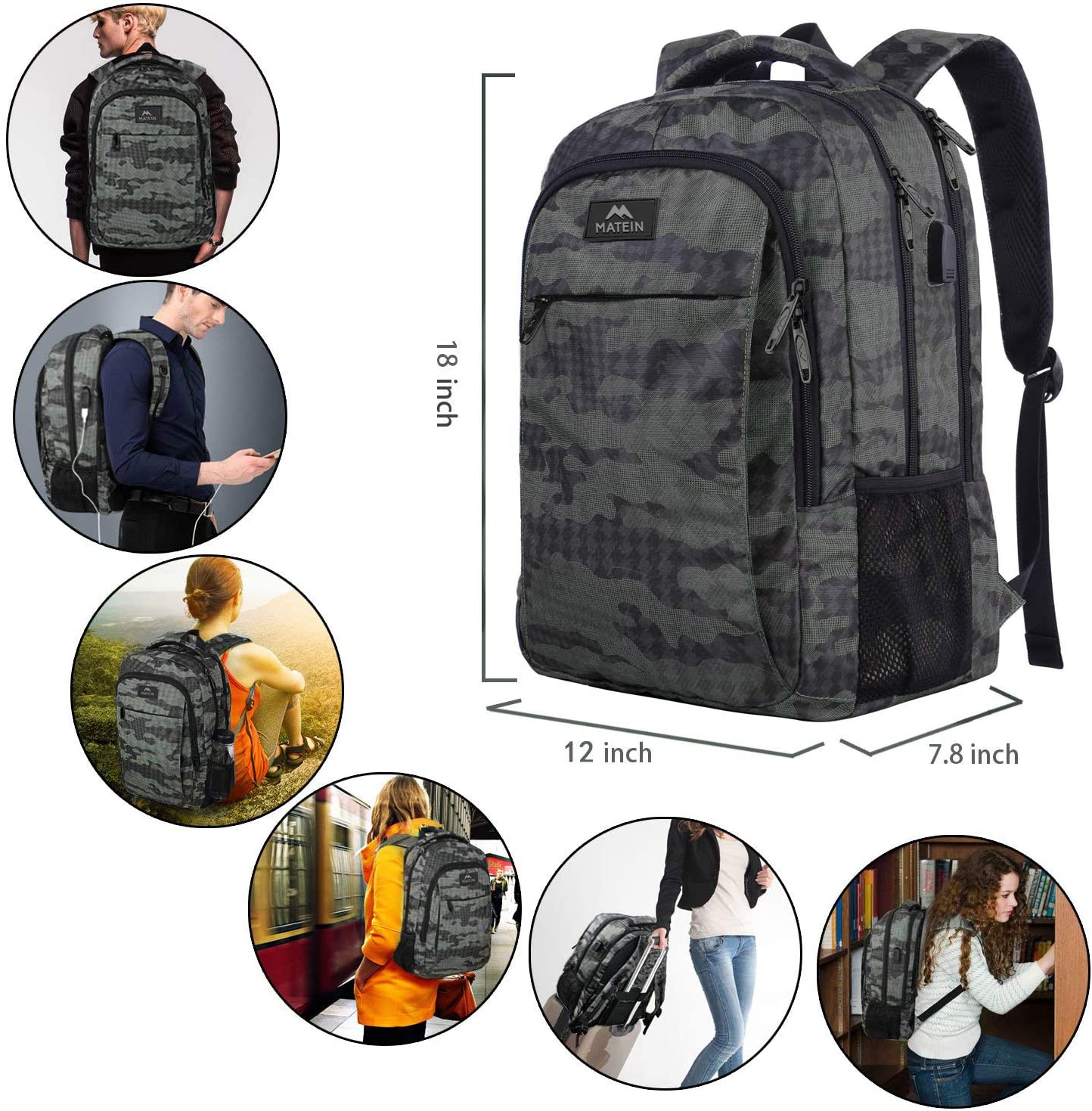Matein Travel Laptop Backpack, Business Anti Theft Slim Durable Laptops Backpack