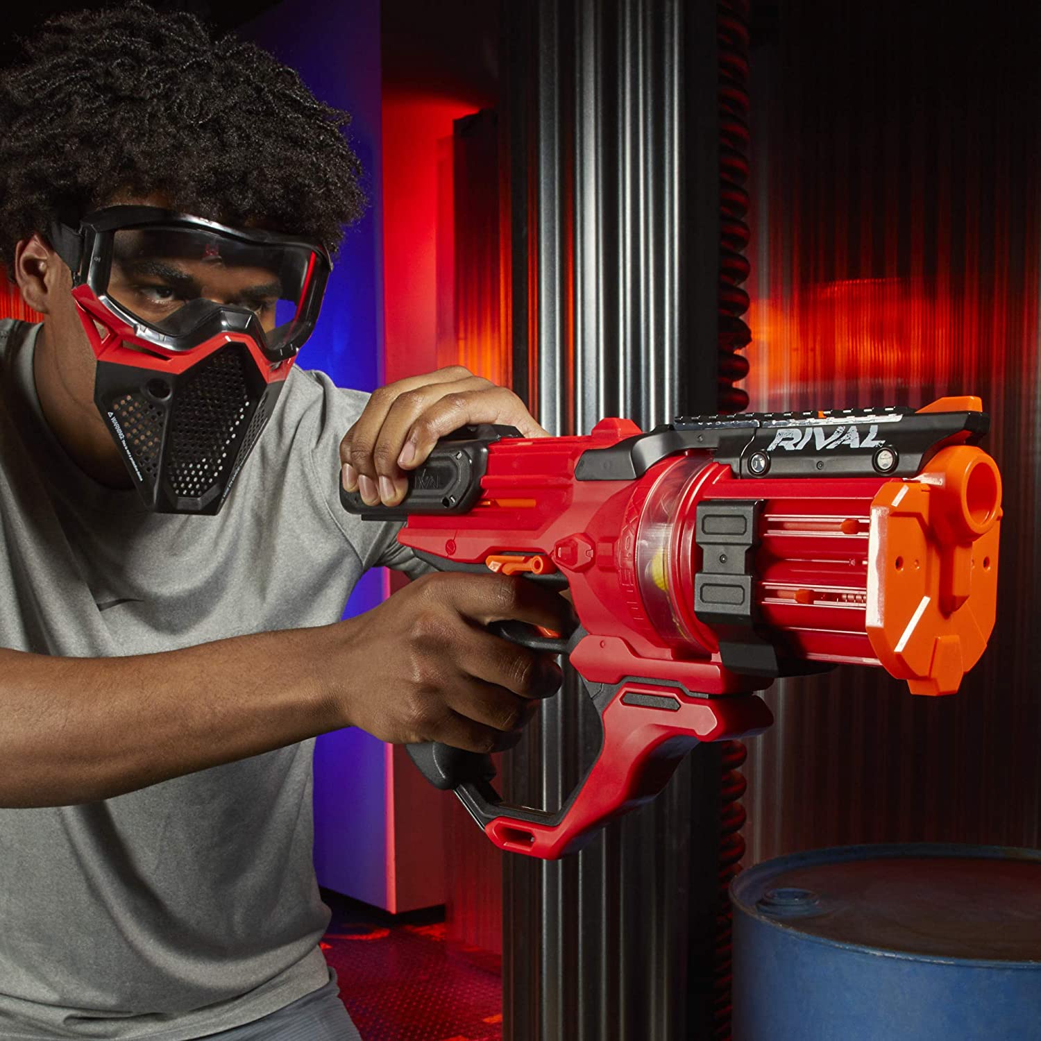 NERF Rival Roundhouse XX-1500 Red Blaster -- Clear Rotating Chamber Loads Rounds into Barrel -- 5 Integrated Magazines, 15 Rival Rounds