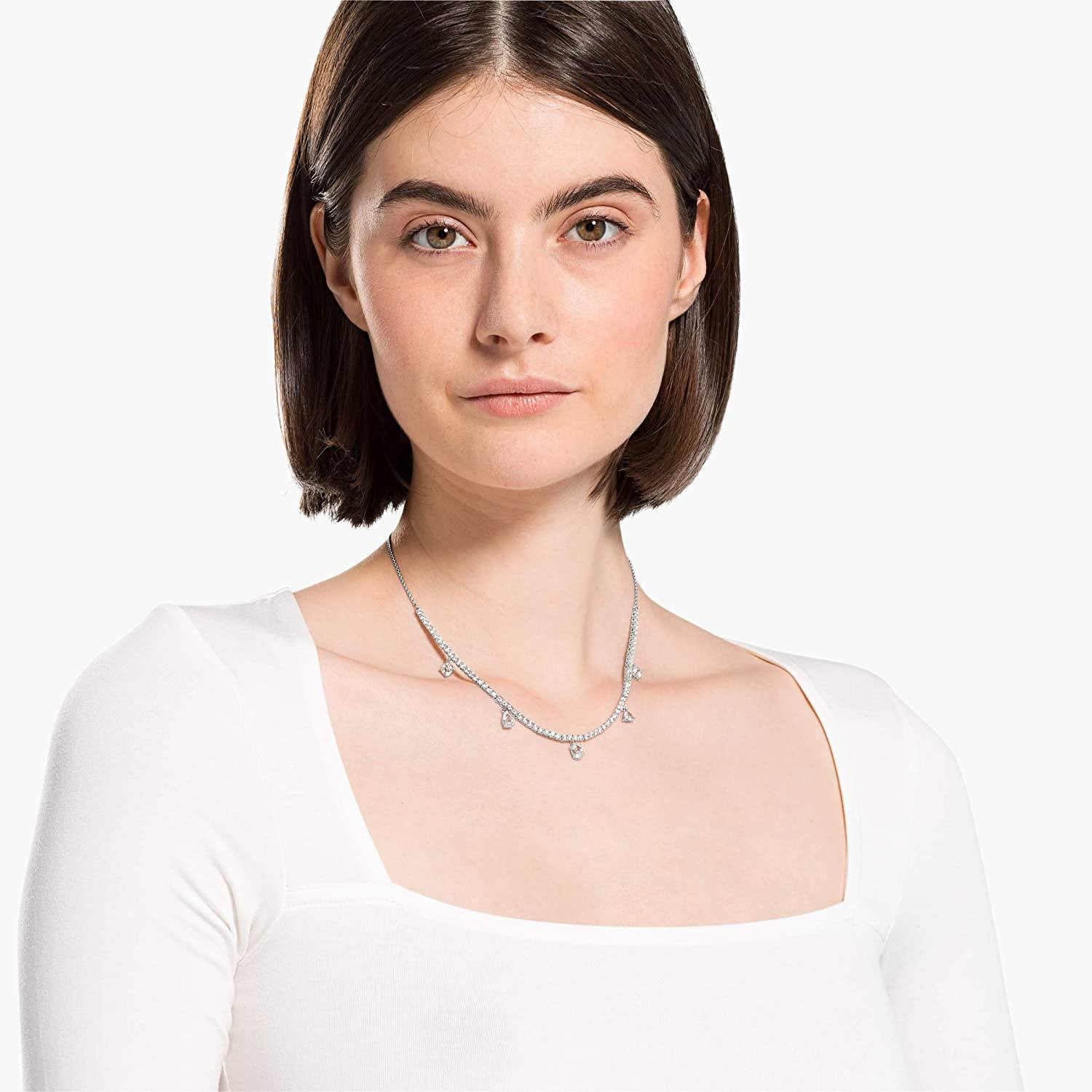 SWAROVSKI Women's Tennis Deluxe Jewelry Collection, Rhodium Finish, Rose Gold Tone Finish, Clear Crystals - JOY2ESpree