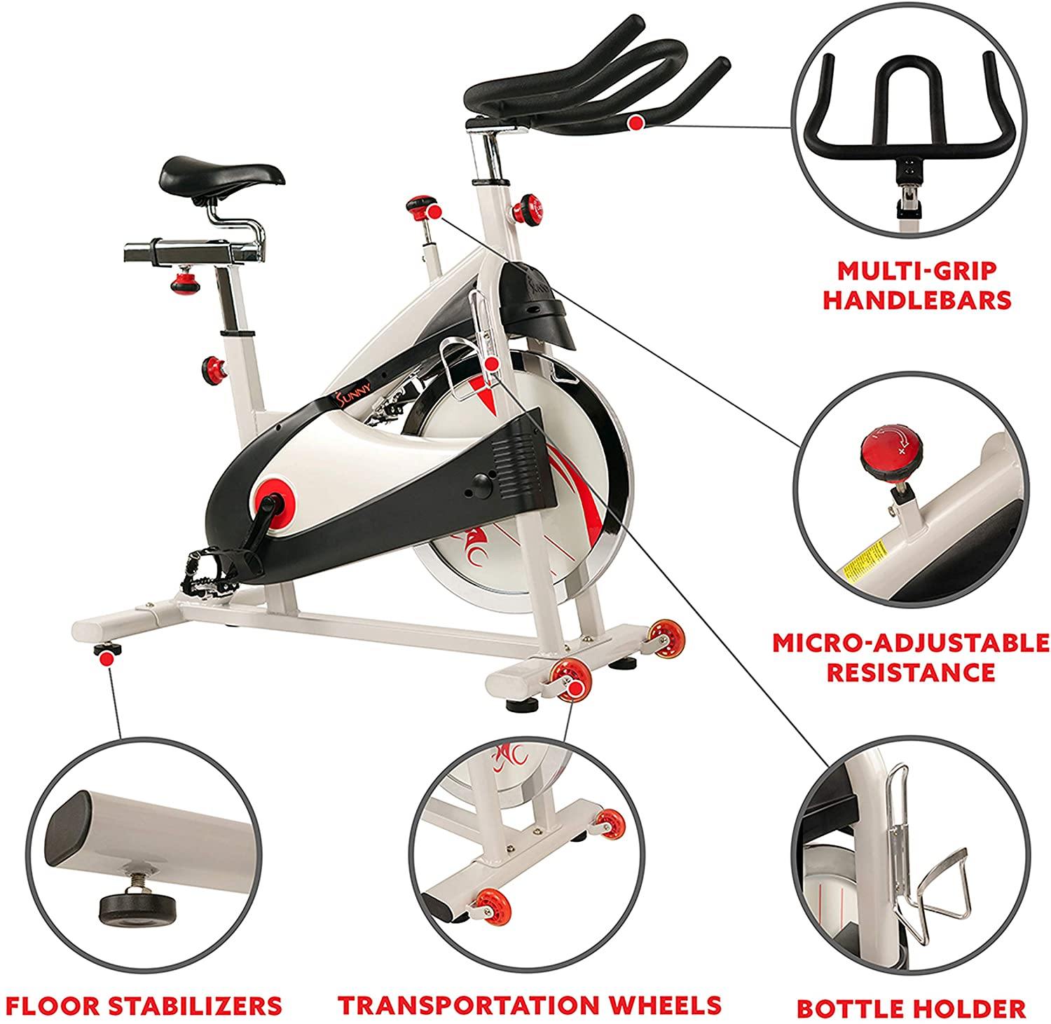 Sunny Health & Fitness Premium Indoor Cycling Exercise Bike with Clip-In Pedals - SF-B1509/C - JOY2ESpree