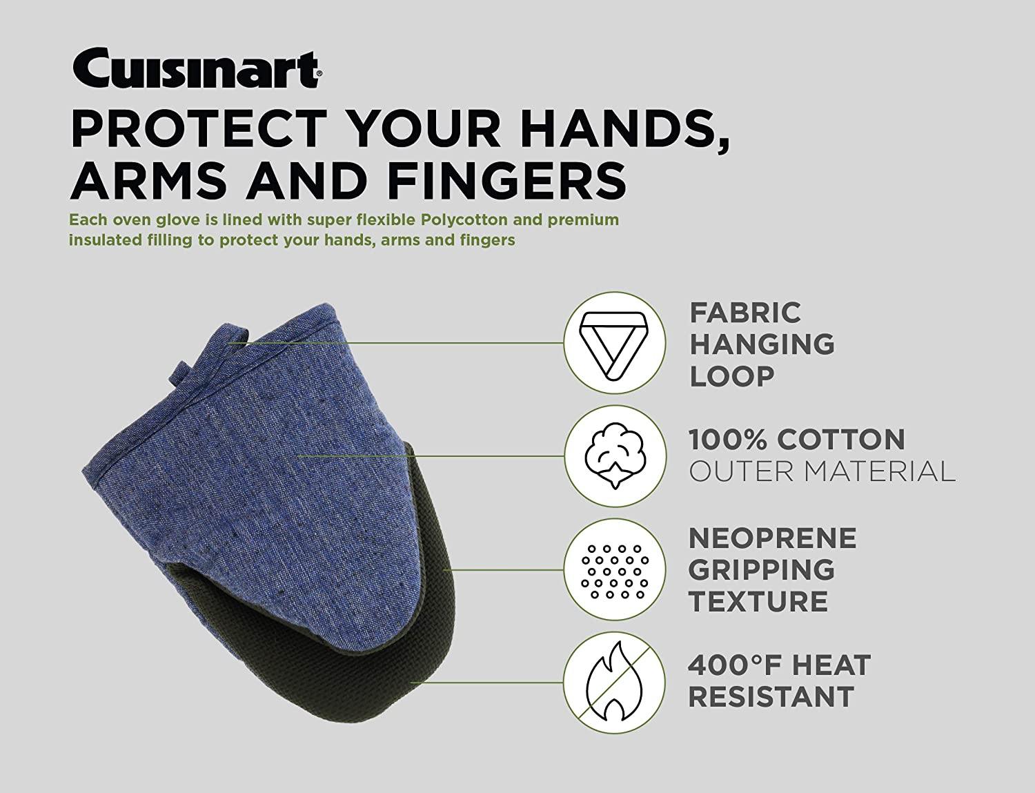 Cuisinart Chambray Neoprene Mini Oven Mitts, 2 Pack – Heat Resistant to 400 F . - JOY2ESpree