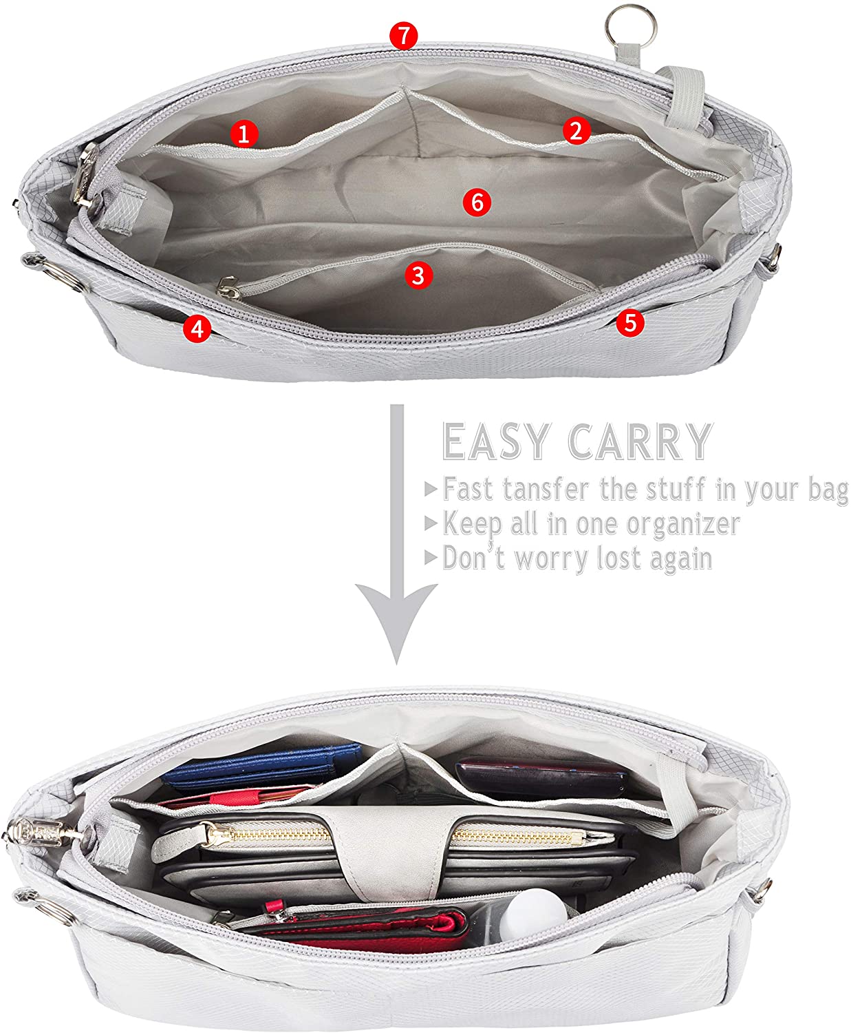 Vercord Expandable Nylon Handbag Purse Organizer Insert Liner Shaper Bag