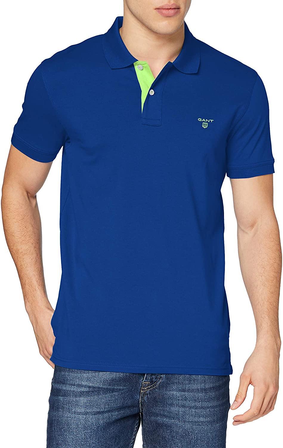 GANT Contrast Collar Pique Rugger Men's Polo Shirt, Yale Blue - JOY2ESpree