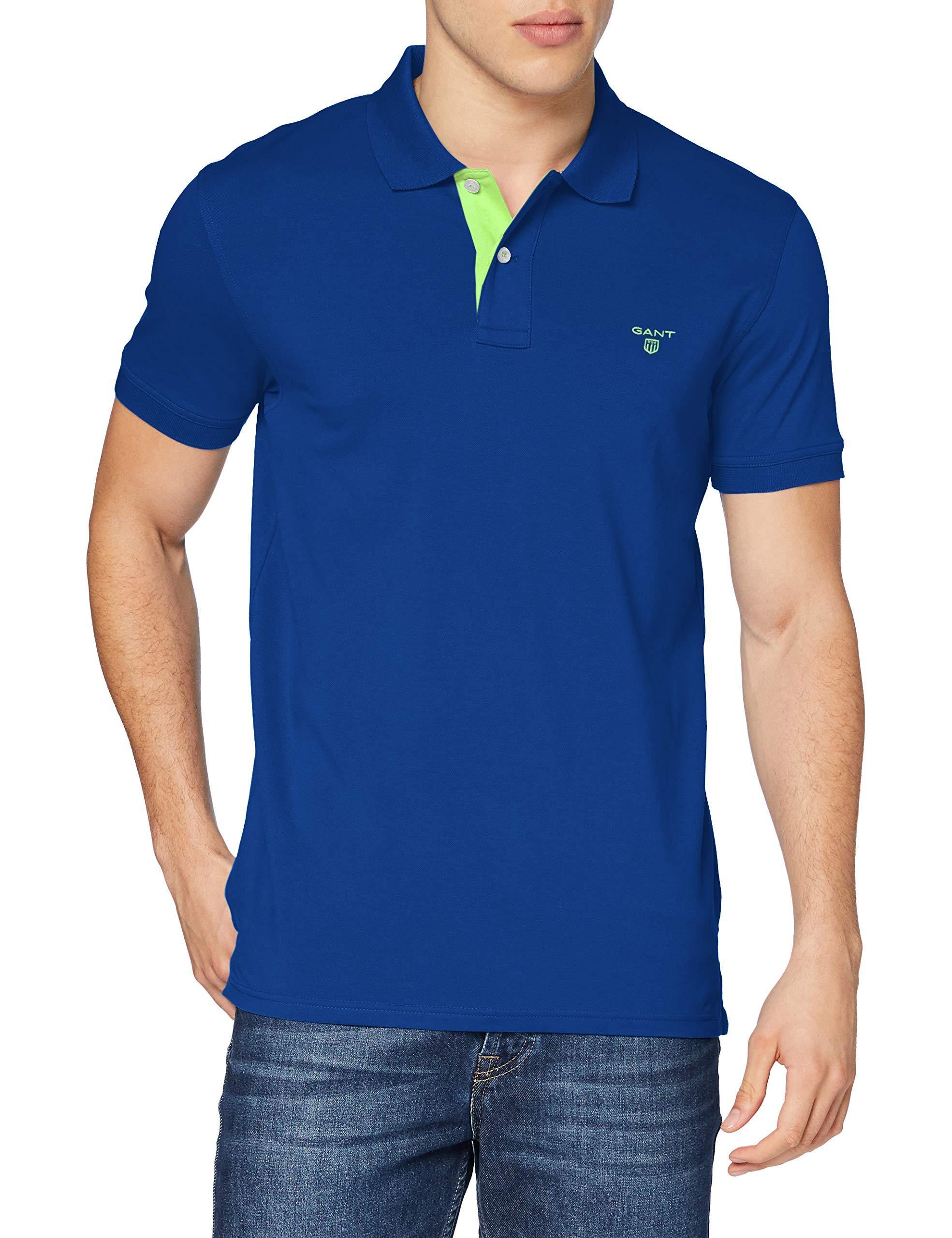GANT Contrast Collar Pique Rugger Men's Polo Shirt, Yale Blue - JOY2ESpree