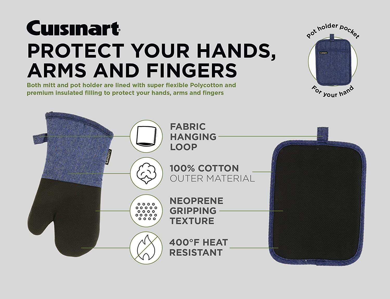 Cuisinart Chambray Neoprene Mini Oven Mitts, 2 Pack – Heat Resistant to 400 F . - JOY2ESpree