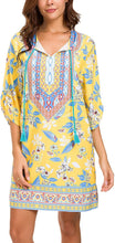 
                        
                          Load image into Gallery viewer, Women Bohemian Neck Tie Vintage Printed Ethnic Style Summer Shift Dress
                        
                      