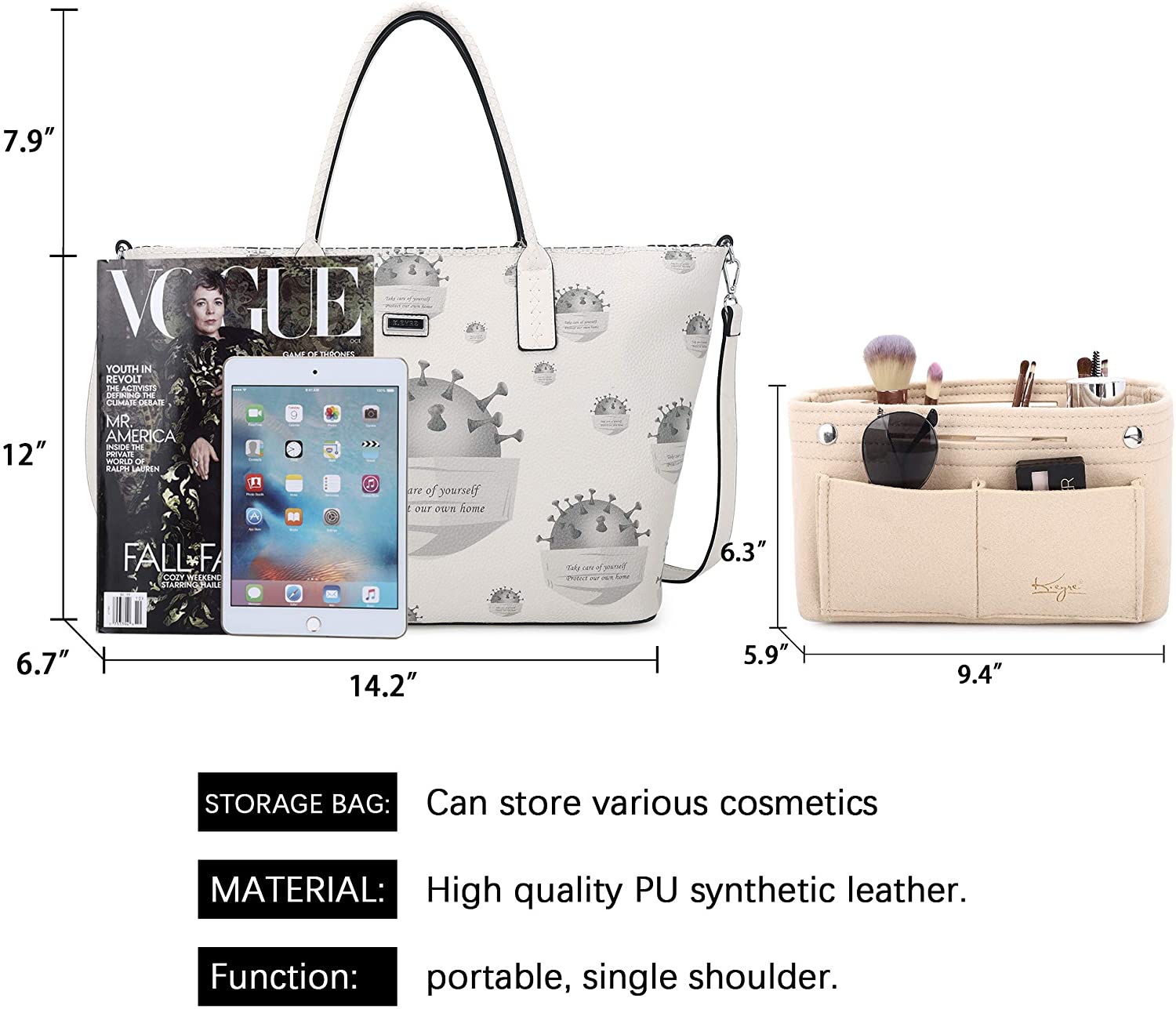 K.EYRE Women's Soft Faux Leather Tote Bag Purse Handbags Wallet Tote Shoulder Bag Purse Large Capacity