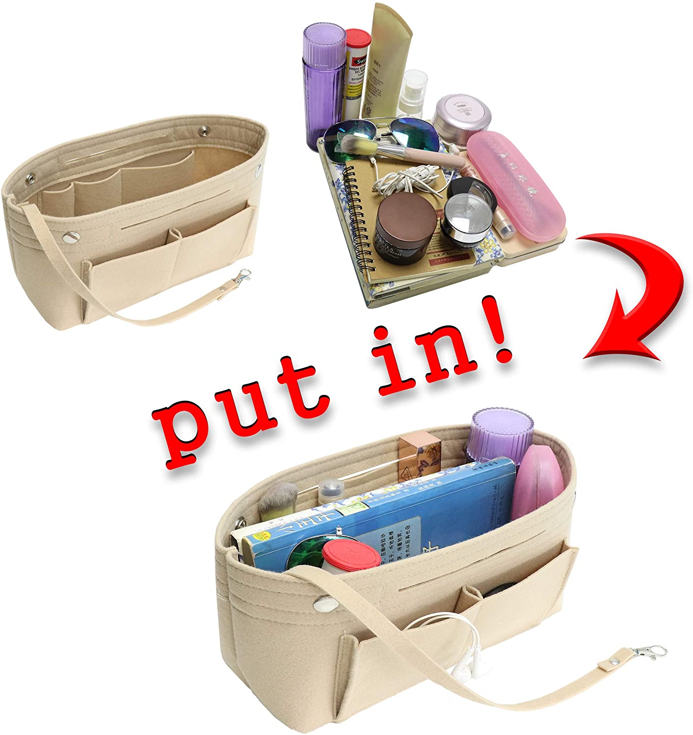MISIXILE Felt Purse Organizer Insert Handbag Organizer,Tote Bag in Bag Organizer Fits Speedy Neverfull with Handles Keychain