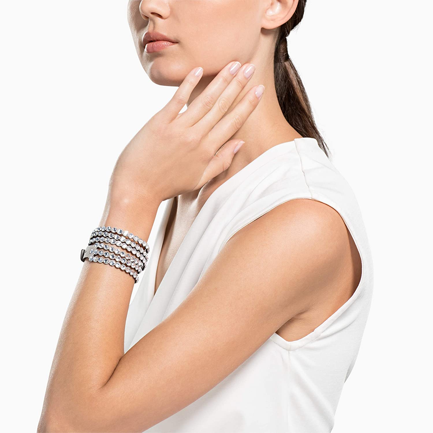 SWAROVSKI Women's Leather Look Crystal Power Bracelet Collection - JOY2ESpree