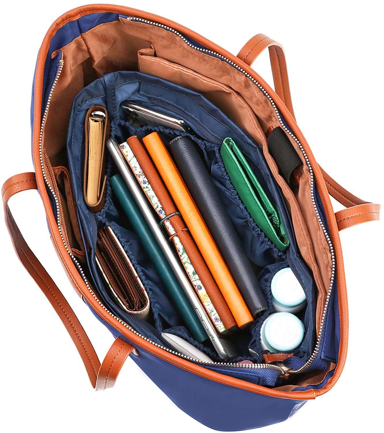 bridawn Nylon Tote Organizer Purse Insert Pocketbook Organizer Insert Handbag Divider with Handles Zipper Closure