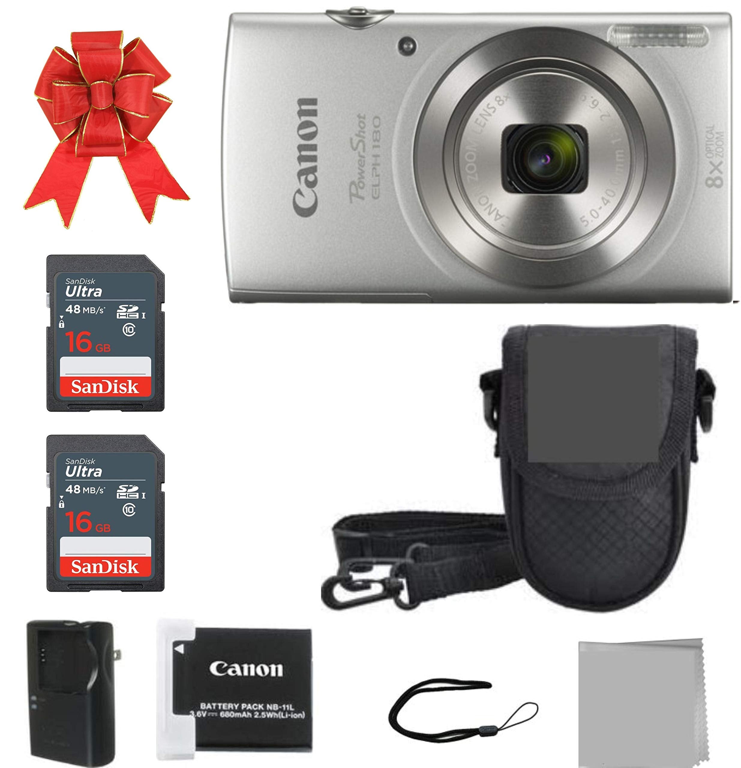 Crystal Canon Elph 180 Point and Shoot Camera Bundle (Silver Bundle)