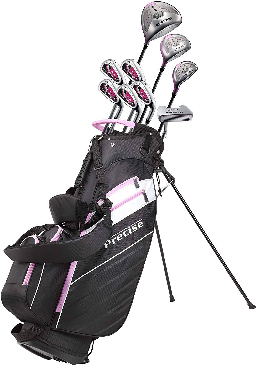 Precise AMG Ladies Womens Complete Golf Clubs Set Includes Driver, Fairway, Hybrid, 6-PW Irons, Putter, Stand Bag, 3 H/C's - Choose Color and Size! - JOY2ESpree