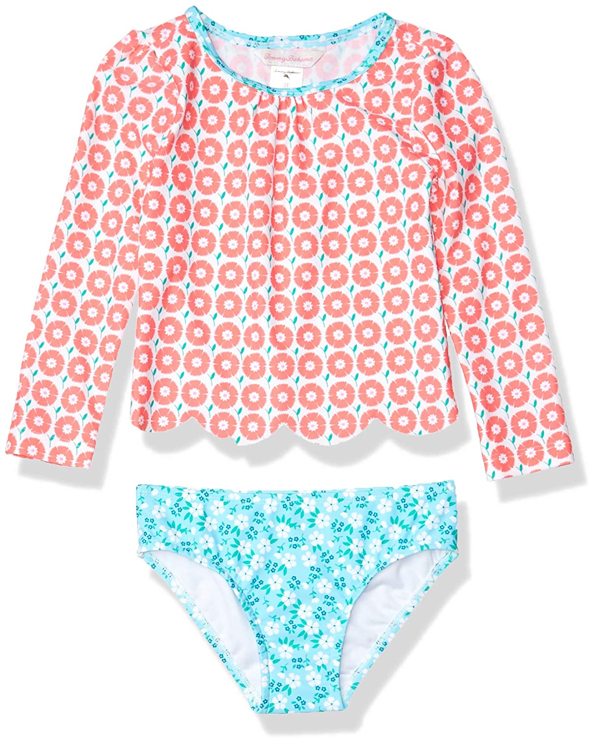 Tommy Bahama Girls' Long Sleeve 2-Piece Rashguard Swimsuit Bathing Suit
