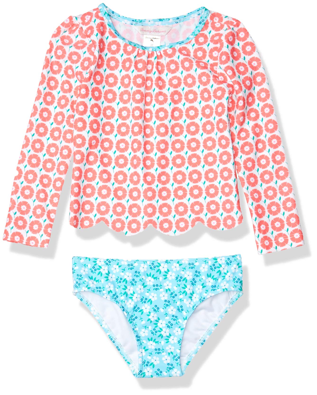 Tommy Bahama Girls' Long Sleeve 2-Piece Rashguard Swimsuit Bathing Suit