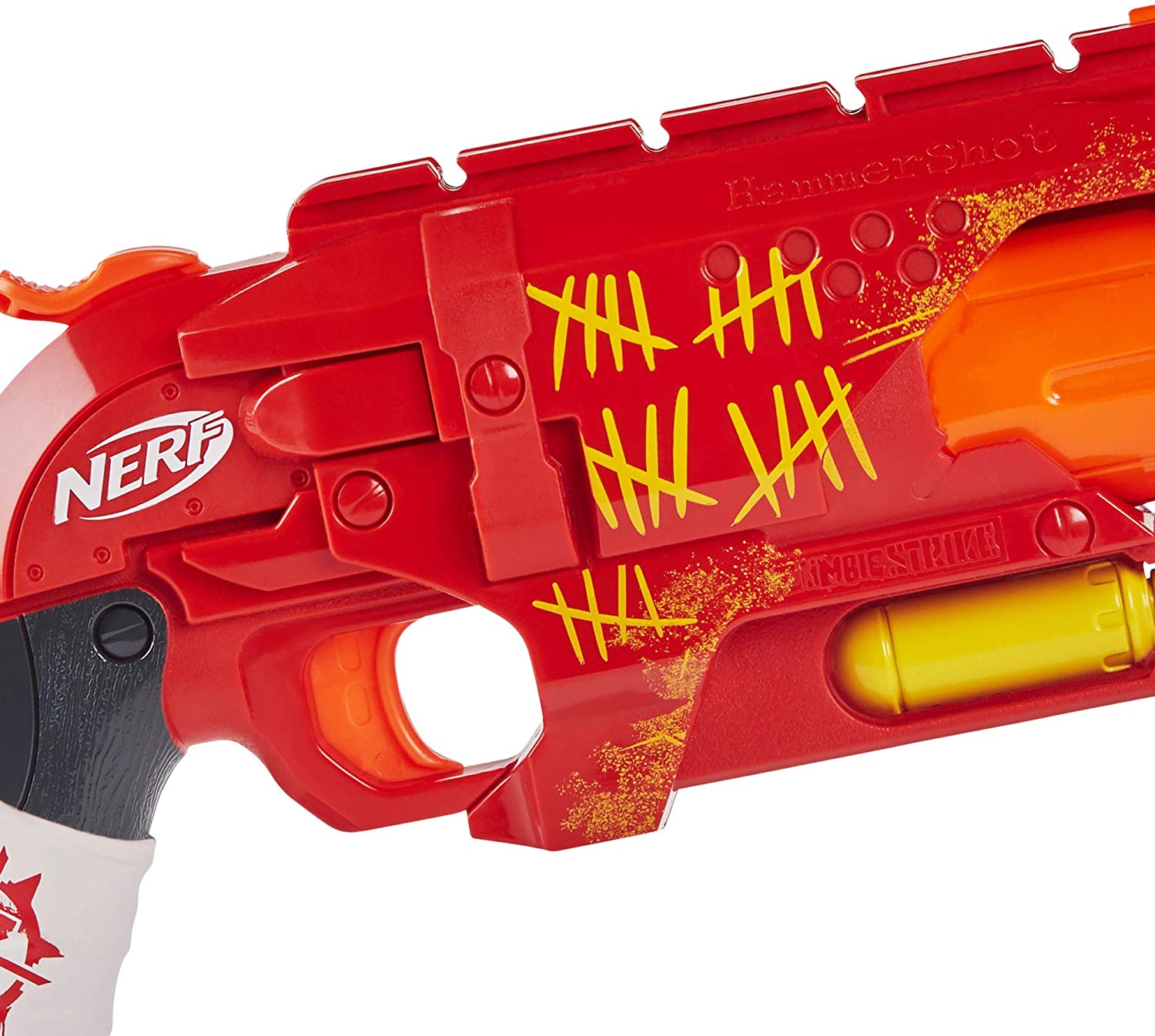 NERF Zombie Strike Hammershot Blaster -- Pull-Back Hammer-Blasting Action, 5 Official Zombie Strike Darts -- Red Color Scheme (Amazon Exclusive)