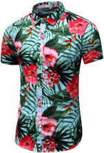 
                        
                          Load image into Gallery viewer, LEFTGU Men's Slim fit Floral Printed Beach Hawaiian Button-Down Dress Shirt
                        
                      