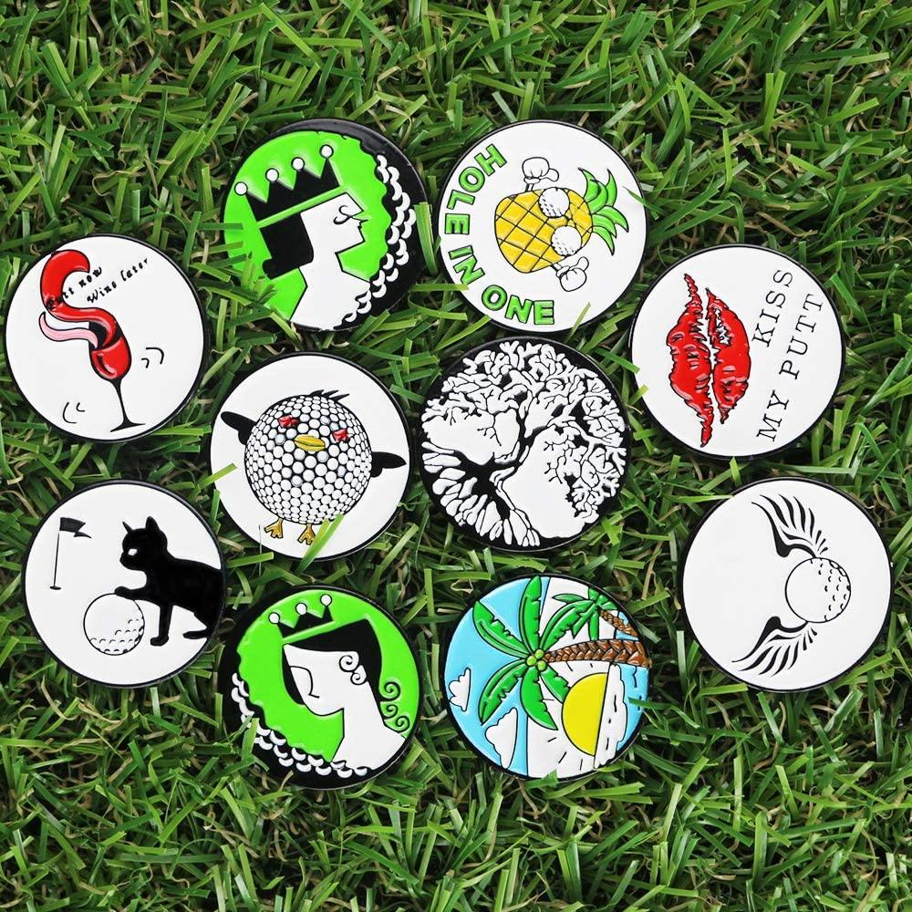 PINMEI Lot of 10 Golf Ball Markers Assorted Patterns - Soft Enamel Technique - JOY2ESpree