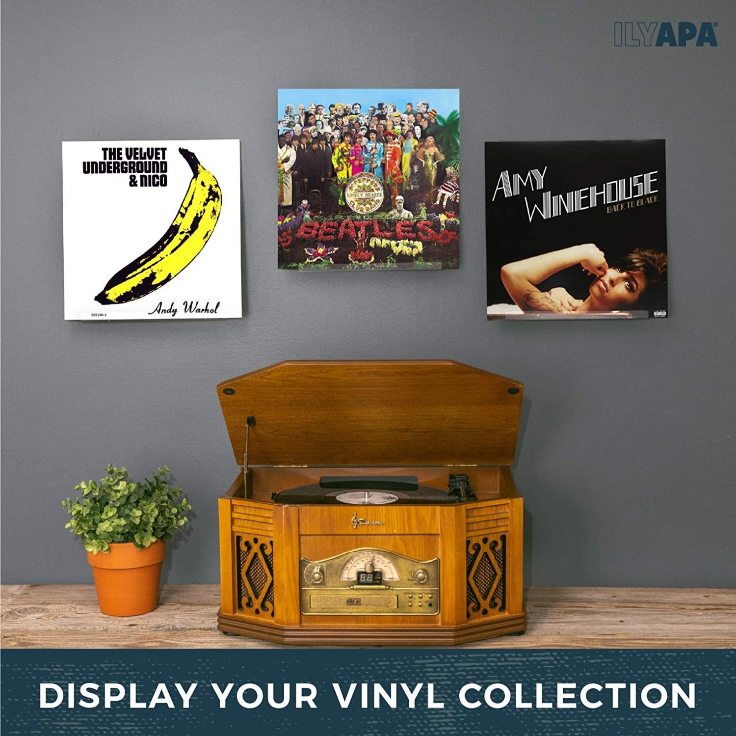 Ilyapa Acrylic Vinyl Record Shelf Wall Mount, 8 Pack - Clear Record Album Holder Display Your LP - JOY2ESpree