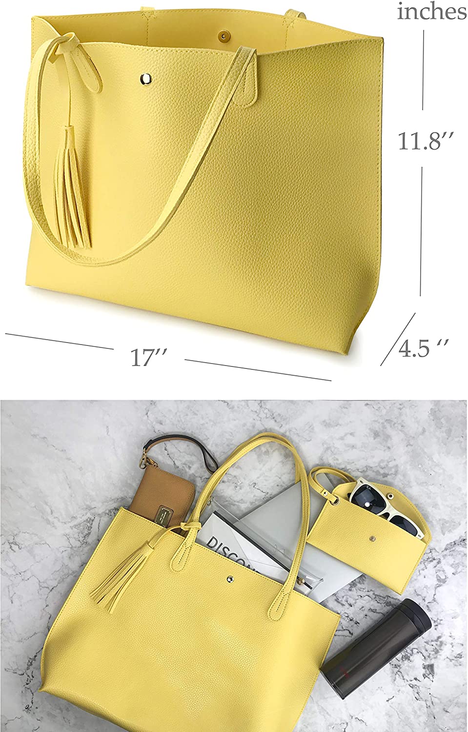 Minimalist Clean Cut Pebbled Faux Leather Tote Womens Shoulder Handbag