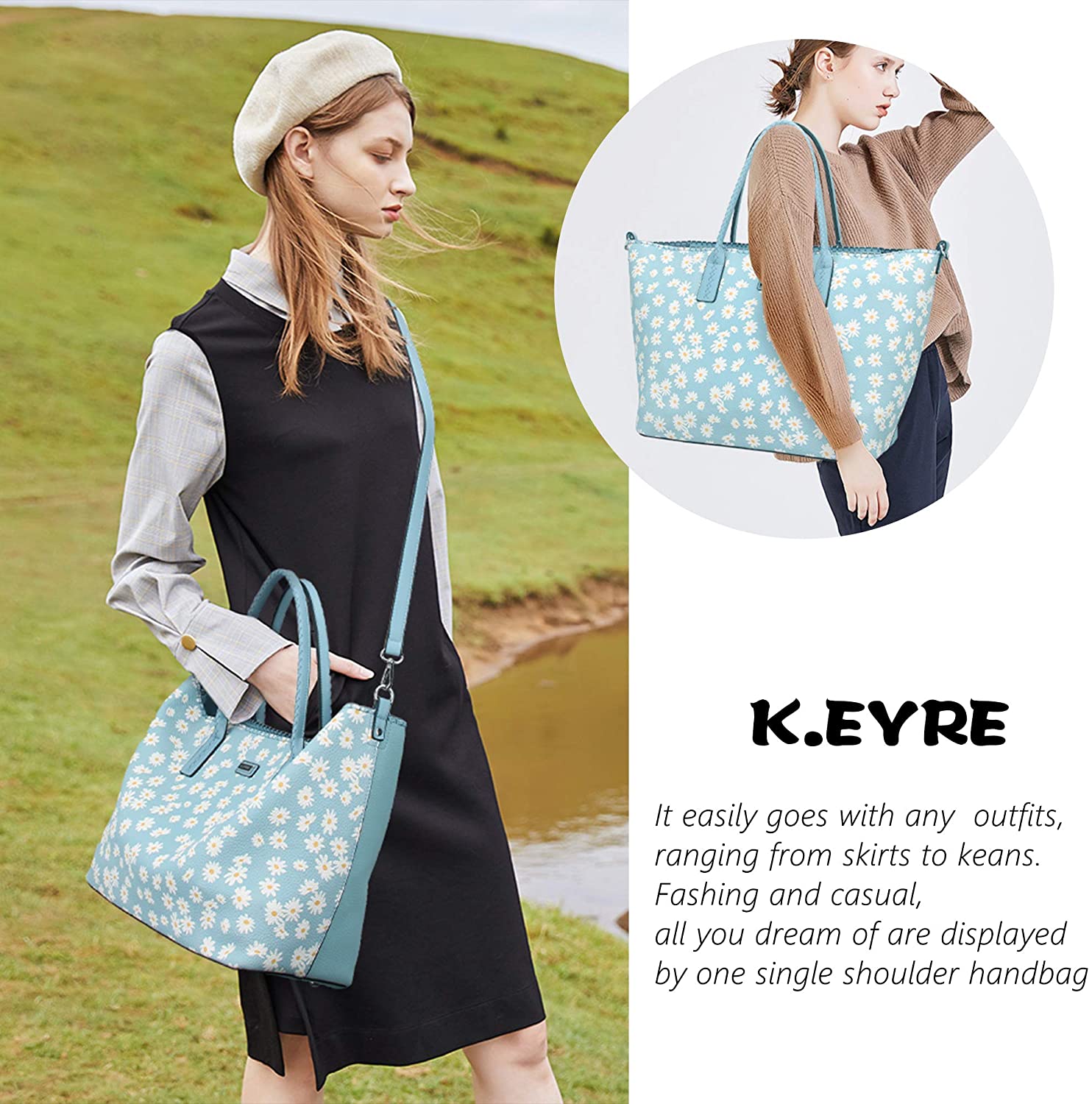 K.EYRE Women's Soft Faux Leather Tote Bag Purse Handbags Wallet Tote Shoulder Bag Purse Large Capacity
