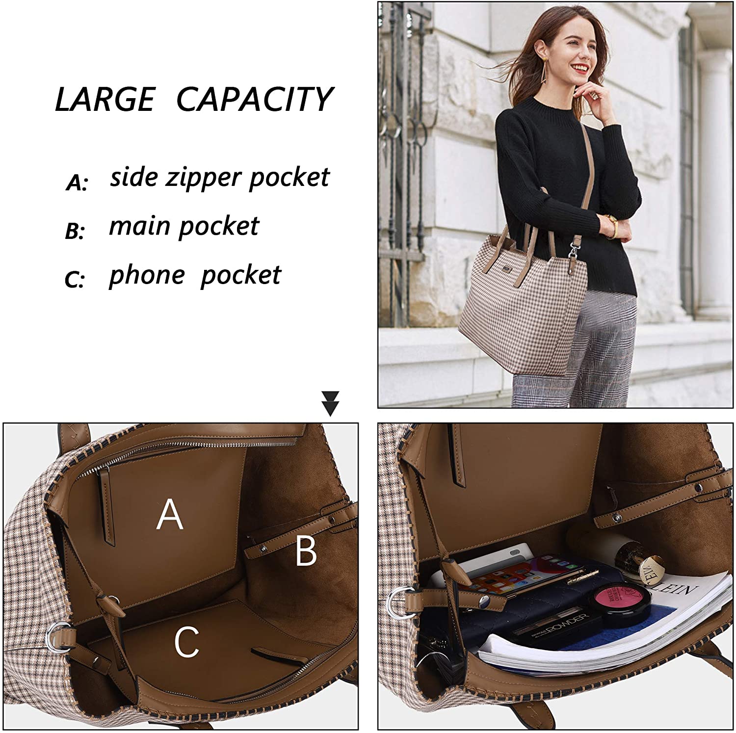 K.EYRE Women's Soft Faux Leather Tote Bag Purse Handbags Wallet Tote Shoulder Bag Purse Large Capacity