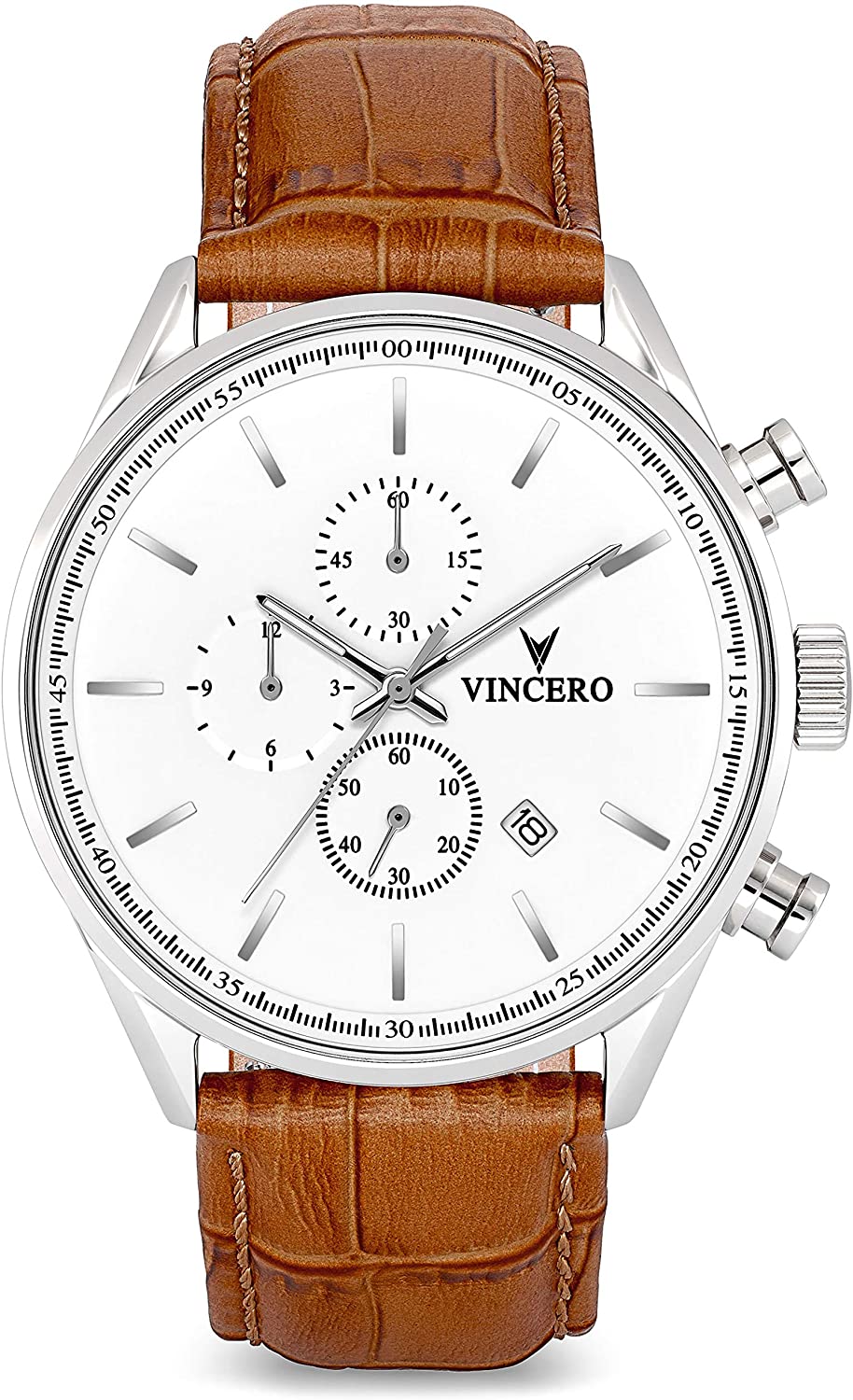 Vincero Luxury Men's Chrono S Wrist Watch - Top Grain Italian Leather Watch Band - 43mm Chronograph Watch - Japanese Quartz Movement…