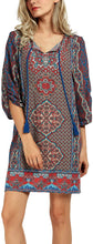 
                        
                          Load image into Gallery viewer, Women Bohemian Neck Tie Vintage Printed Ethnic Style Summer Shift Dress
                        
                      