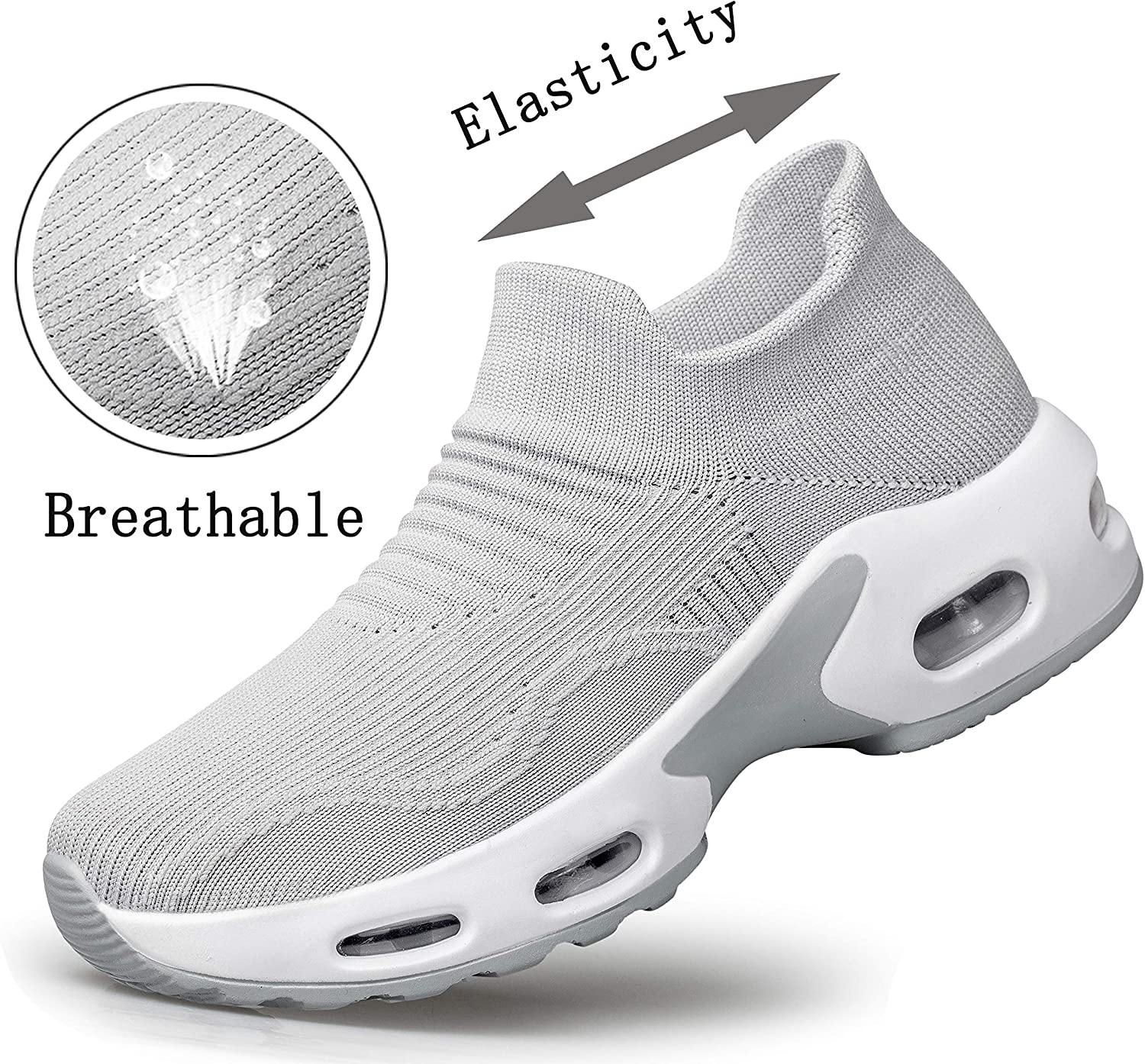 PDBQ Women's Walking Shoes Sock Sneakers Mesh Slip On Air Cushion Nurse Shoes Platform Loafers Breathable Lightweight Comfortable Socks Shoes