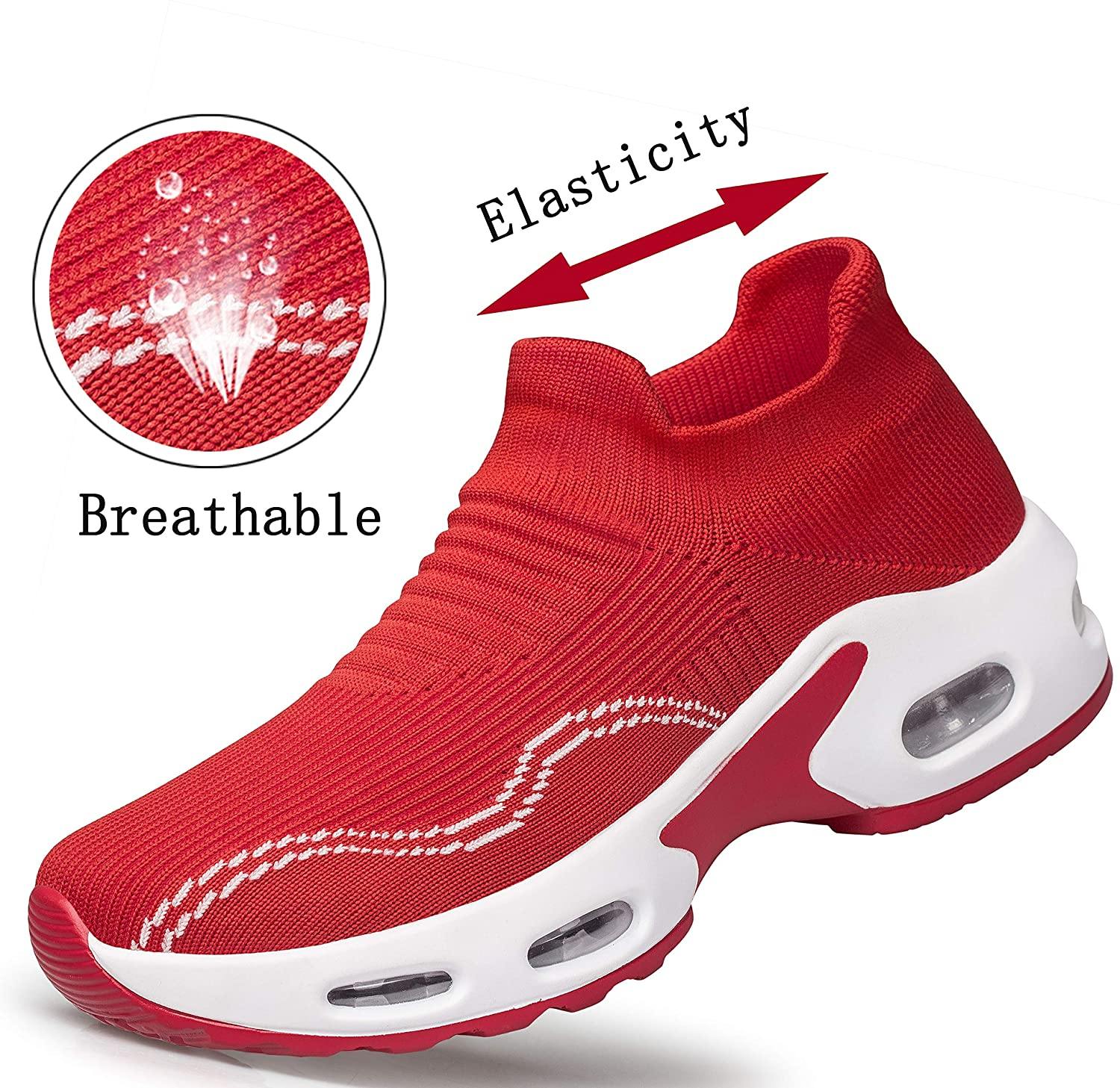 PDBQ Women's Walking Shoes Sock Sneakers Mesh Slip On Air Cushion Nurse Shoes Platform Loafers Breathable Lightweight Comfortable Socks Shoes