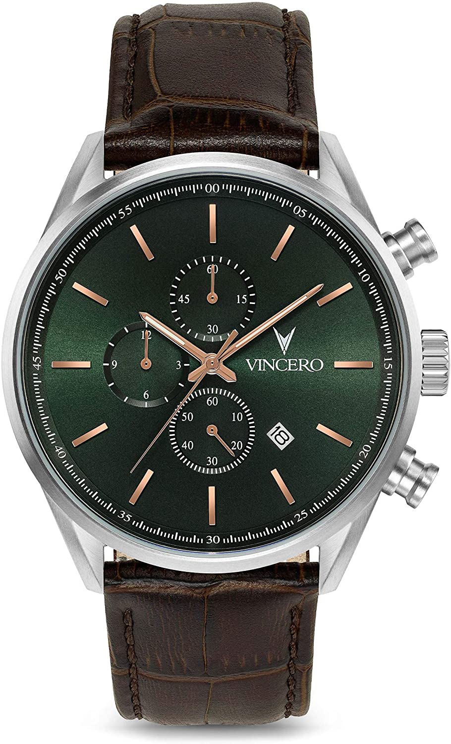 Vincero Luxury Men's Chrono S Wrist Watch - Top Grain Italian Leather Watch Band - 43mm Chronograph Watch - Japanese Quartz Movement…