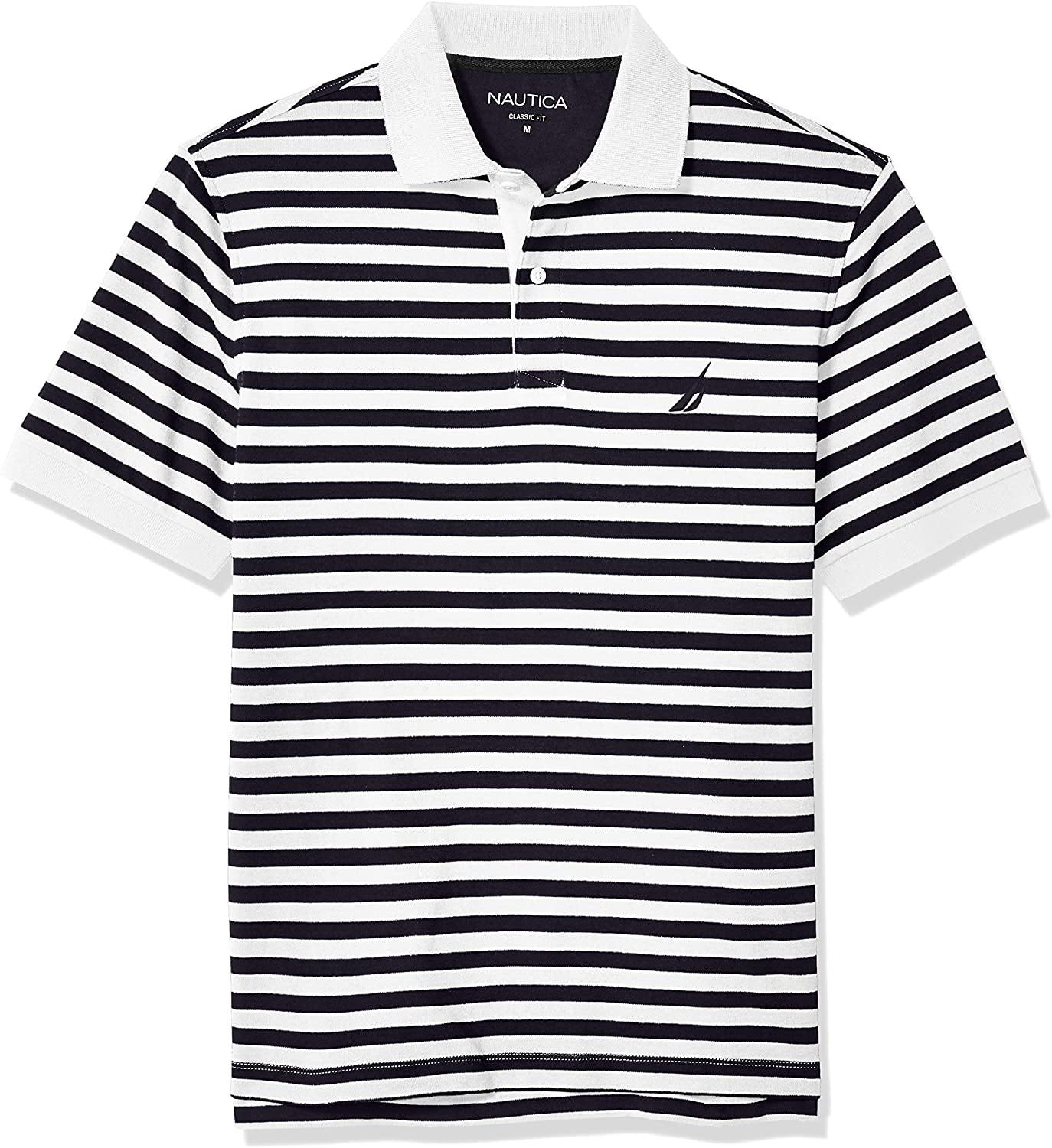 Nautica Men's Classic Fit 100% Cotton Soft Short Sleeve Stripe Polo Shirt - JOY2ESpree