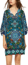 
                        
                          Load image into Gallery viewer, Women Bohemian Neck Tie Vintage Printed Ethnic Style Summer Shift Dress
                        
                      