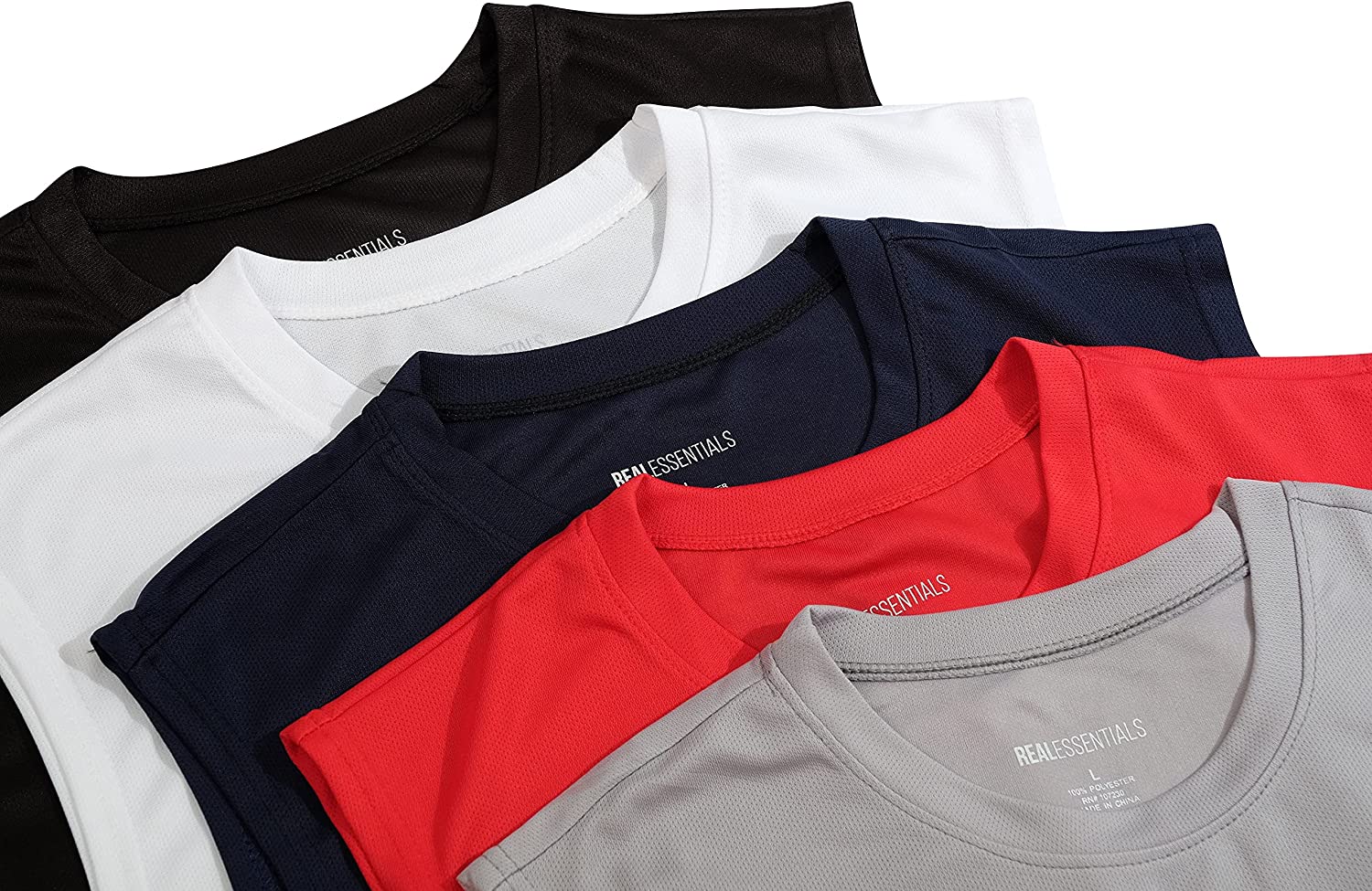 Real Essentials 5 Pack: Men's Mesh Active Athletic Tech Tank Top - Workout & Training Activewear