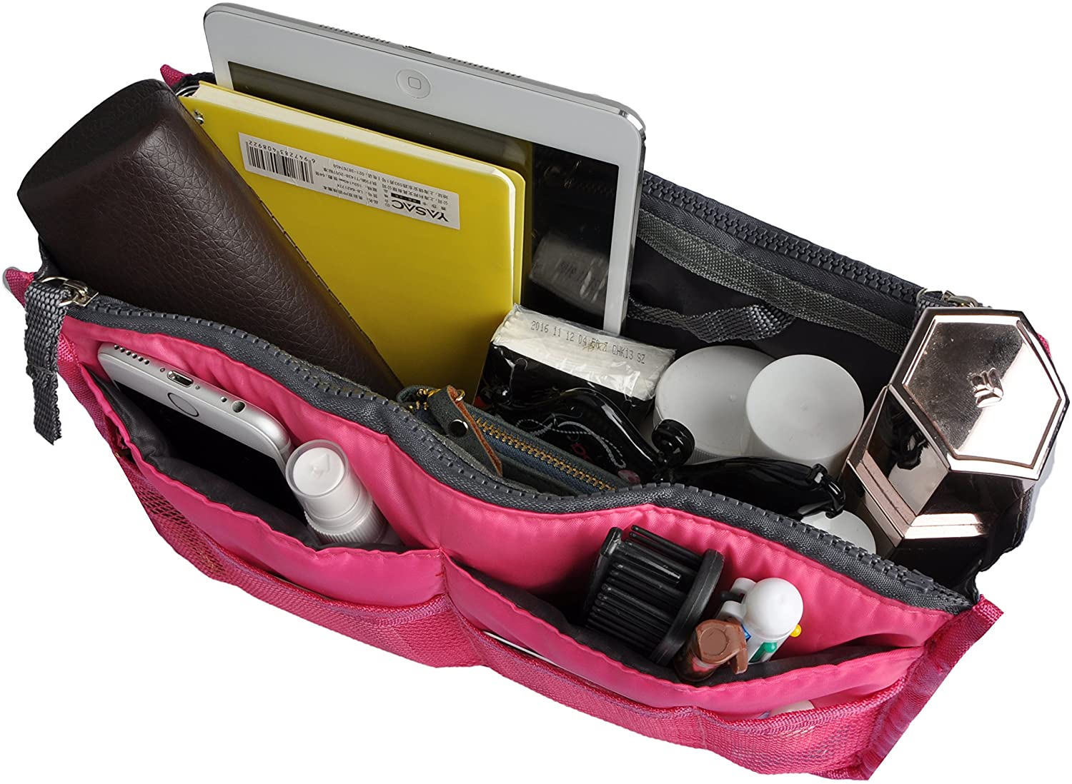 Vercord Purse Organizer Insert for Handbags Bag Organizers Inside Tote Pocketbook Women Nurse Nylon 13 Pockets Black Medium
