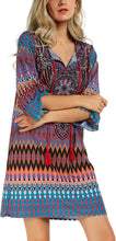 
                        
                          Load image into Gallery viewer, Women Bohemian Neck Tie Vintage Printed Ethnic Style Summer Shift Dress
                        
                      