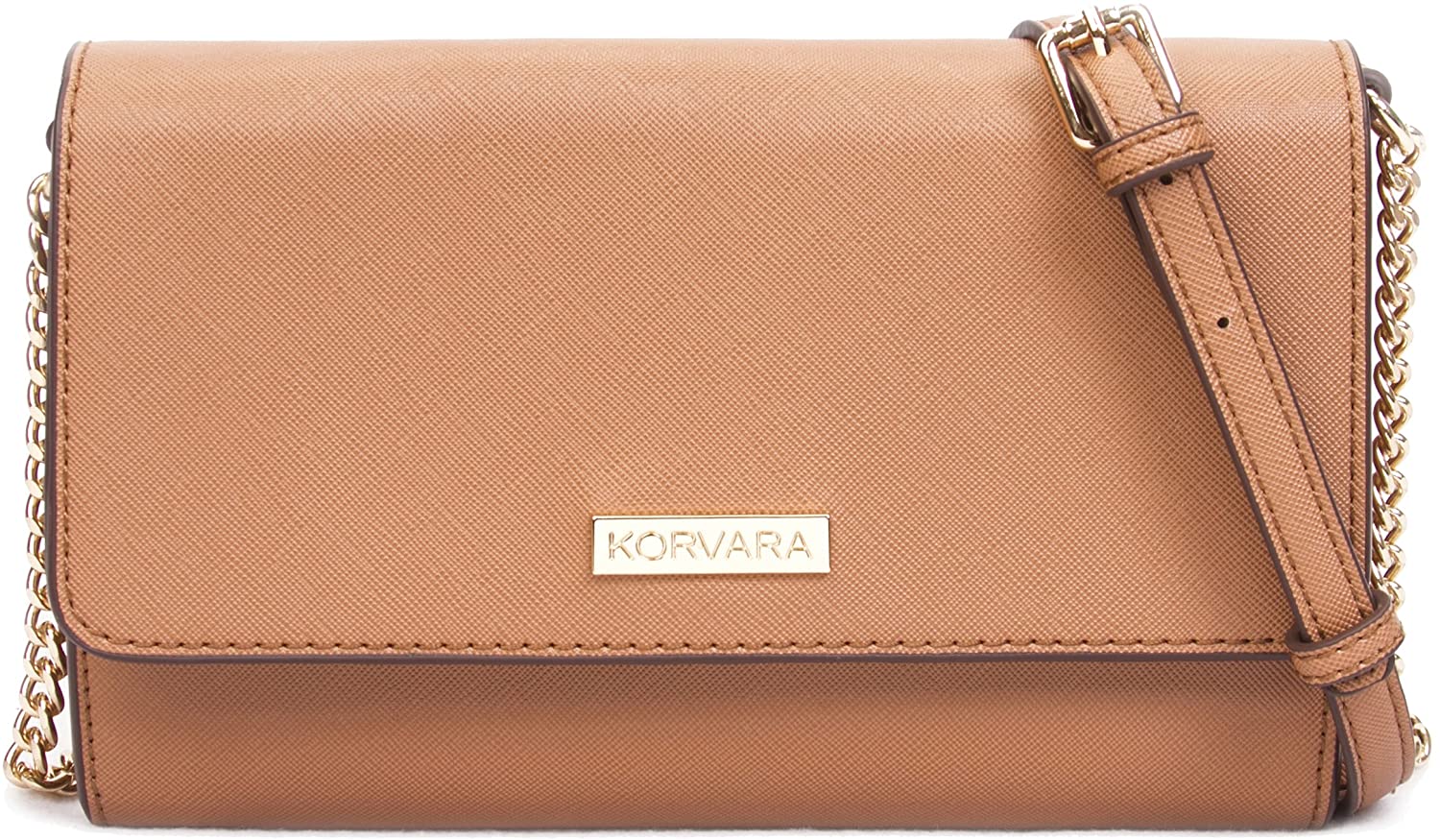 Korvara Small Crossbody Purse with Detachable Strap - Vegan Saffiano Leather Envelope Wallet for Women
