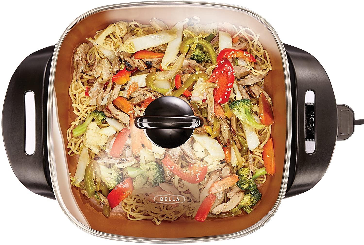 BELLA Electric Ceramic Titanium Skillet, Roast, Fry and Steam, Healthy-Eco Non-stick Coating, Convenient Easy Clean Up - JOY2ESpree