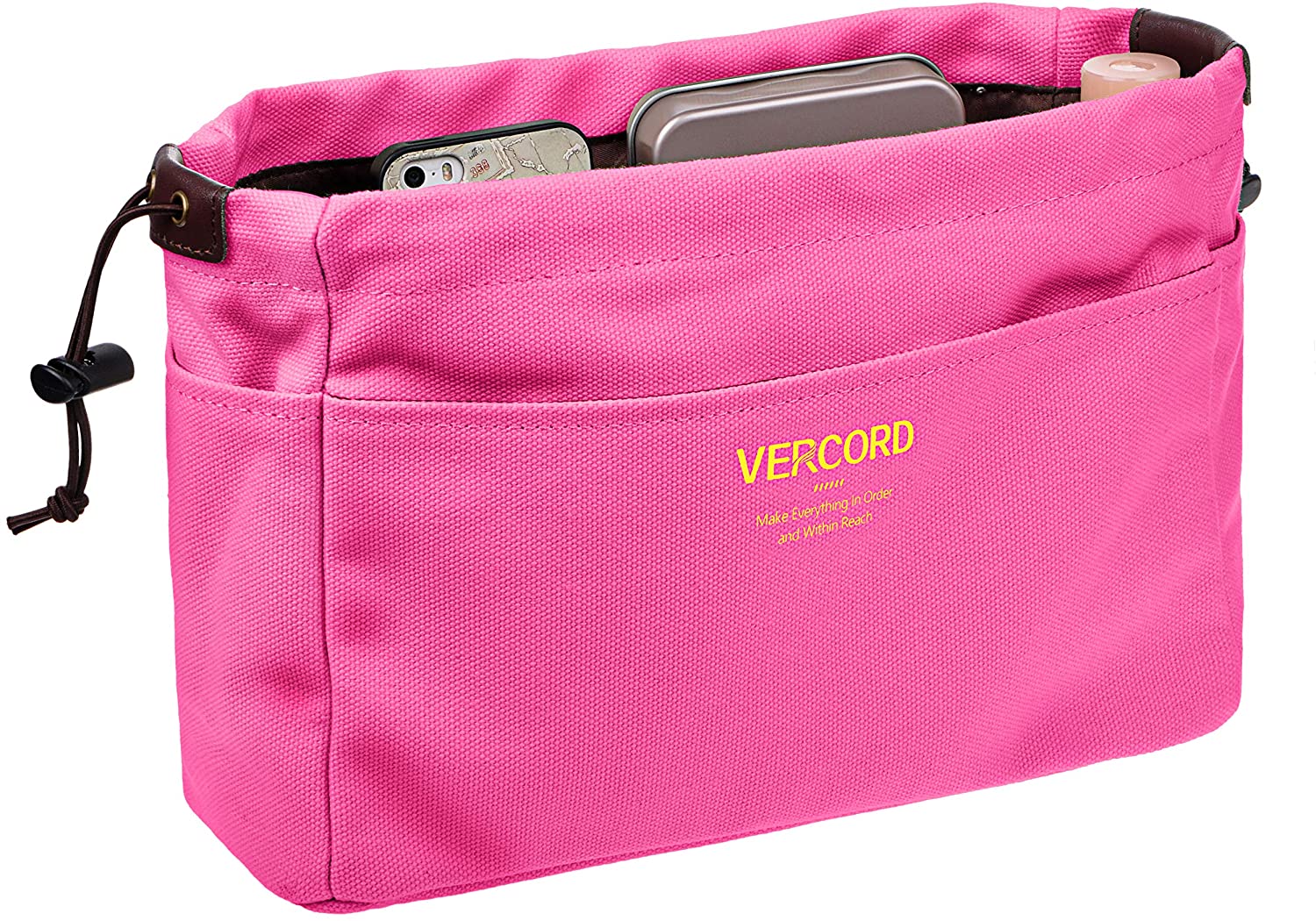 Vercord Canvas Handbag Organizers, Sturdy Purse Insert Organizer Bag in Bag, 10 Pockets Beige Small